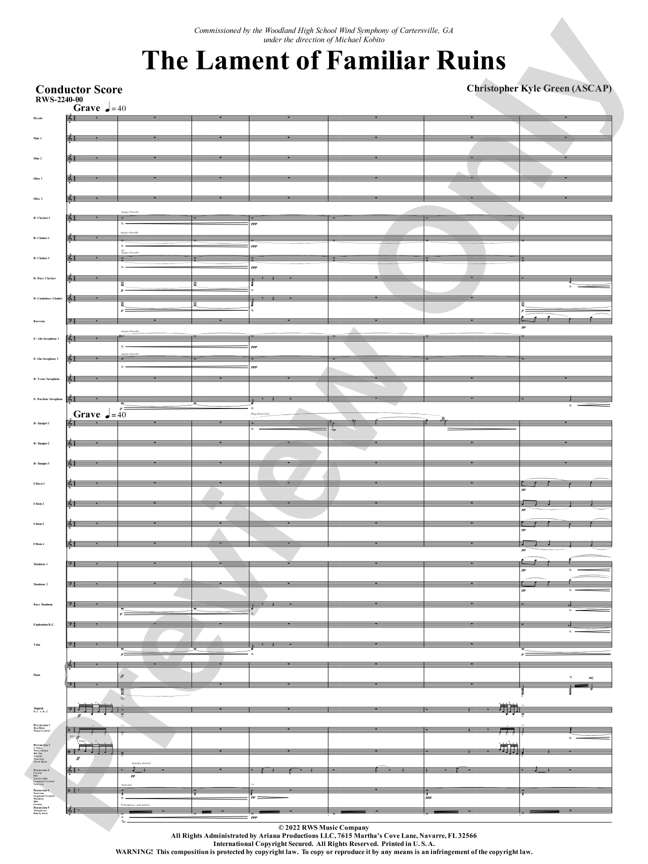 The Lament of Familiar Ruins: Concert Band Conductor Score & Parts