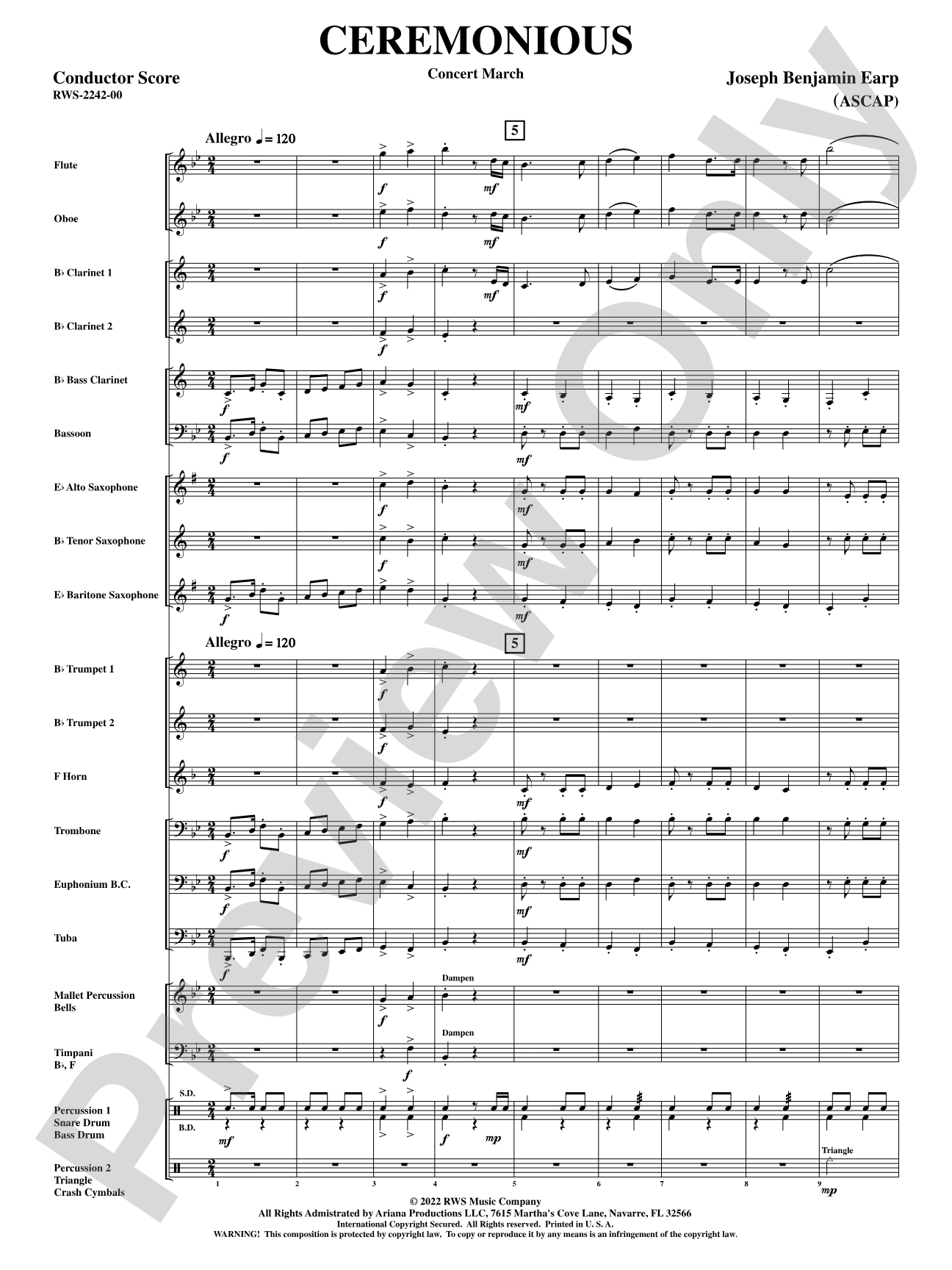 Ceremonious - Concert March: Concert Band Conductor Score & Parts