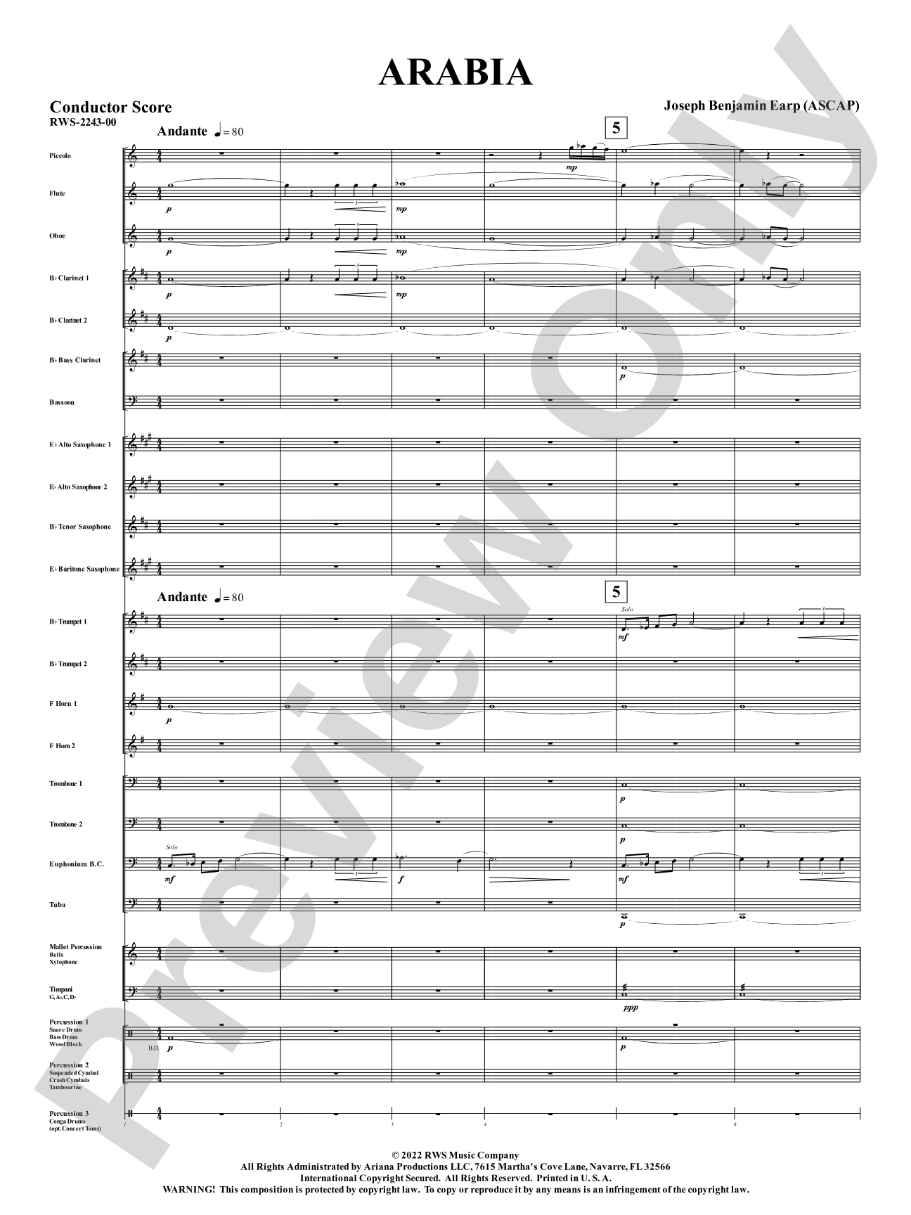 Arabia: Concert Band Conductor Score & Parts