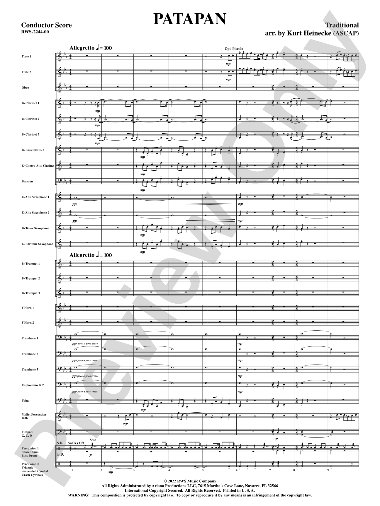 Patapan: Concert Band Conductor Score & Parts