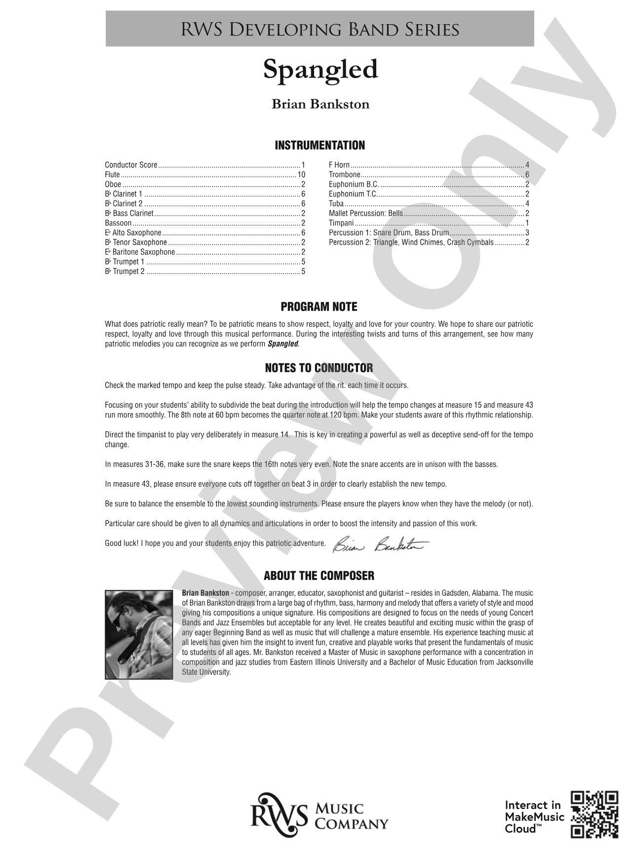 Spangled: Concert Band Conductor Score & Parts