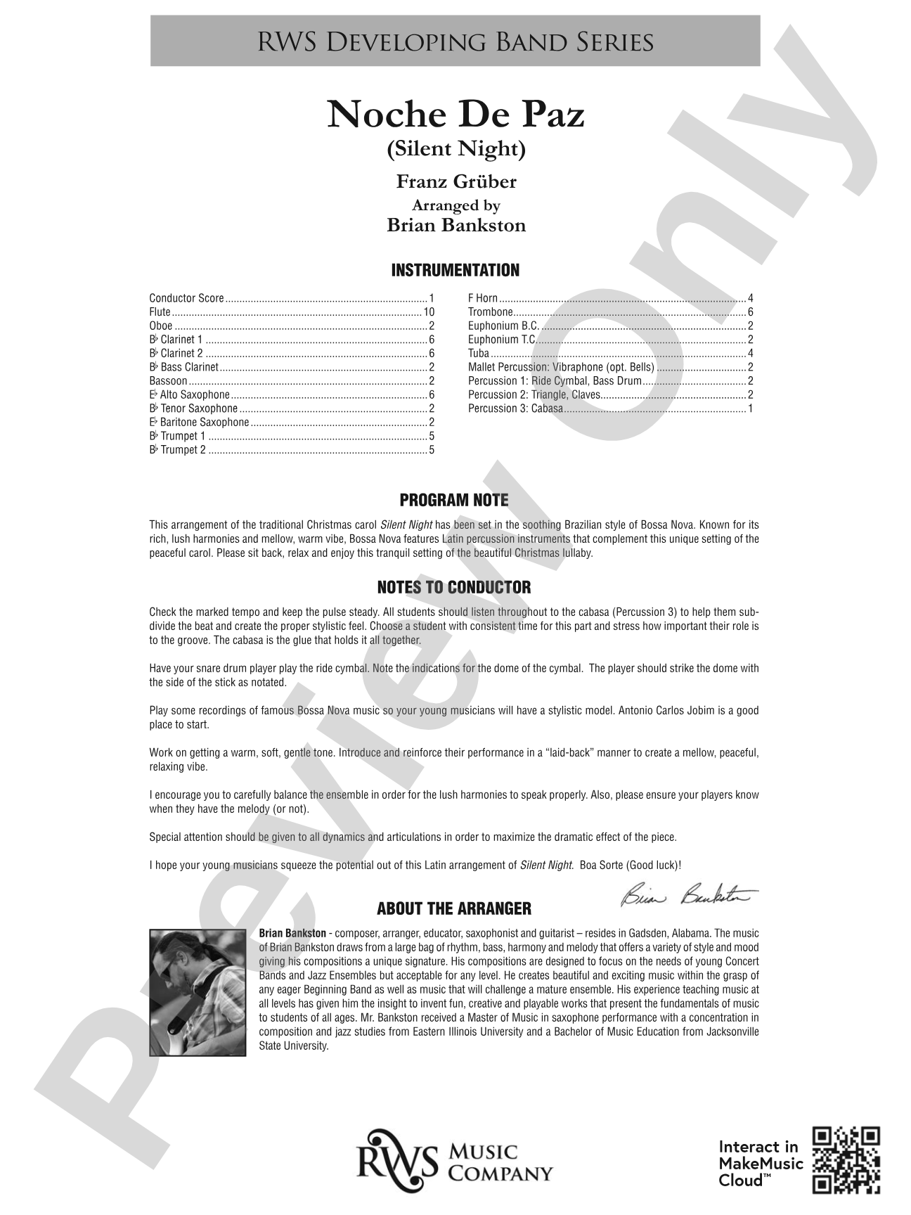Noche de Paz - Silent Night: Concert Band Conductor Score & Parts