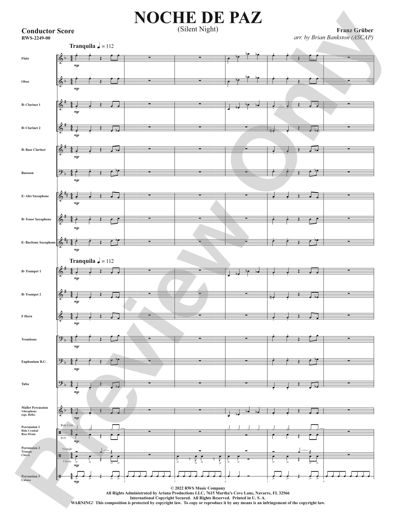 Noche de Paz - Silent Night: Concert Band Conductor Score & Parts