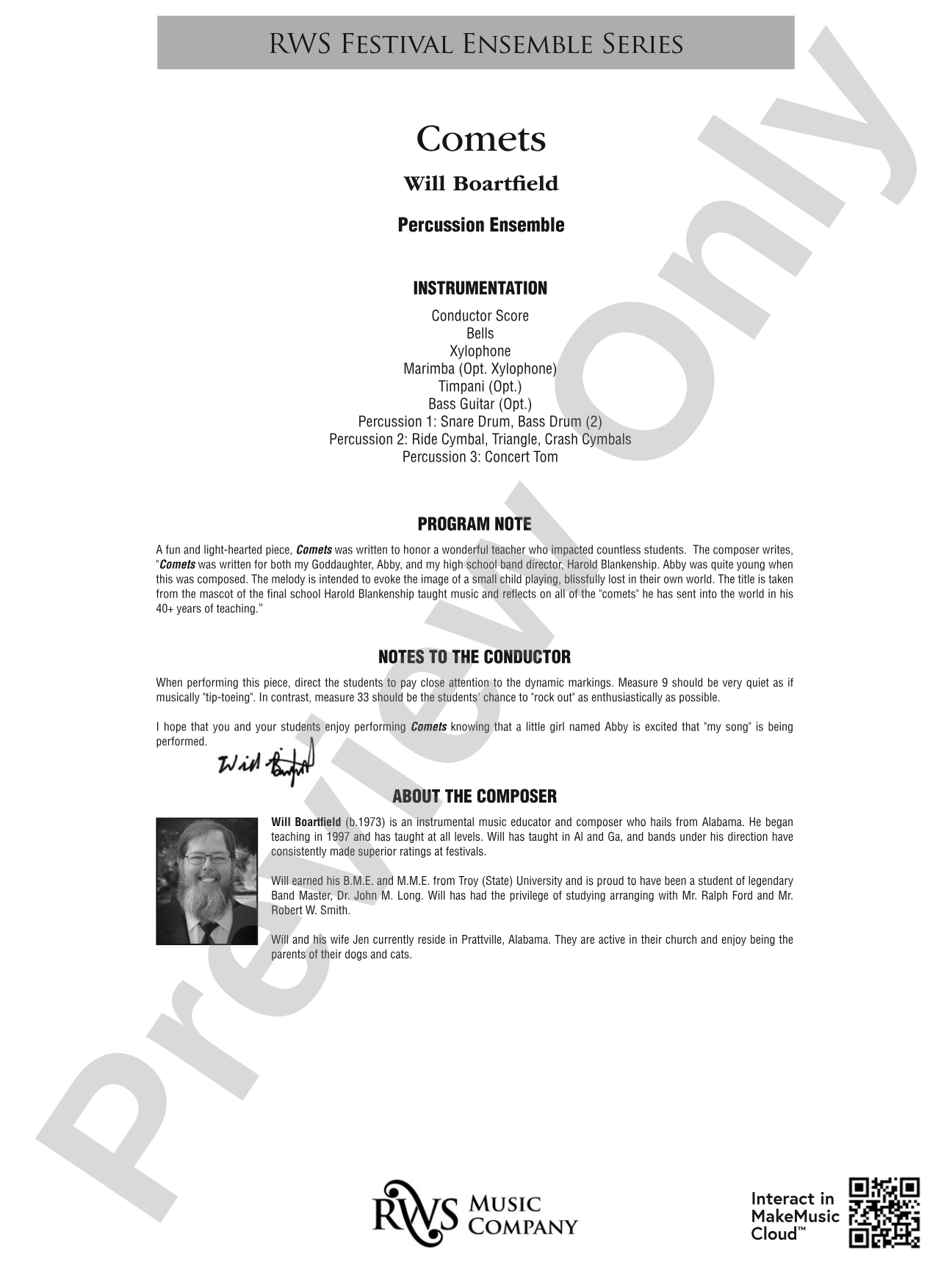 Comets: Percussion Ensemble Conductor Score & Parts