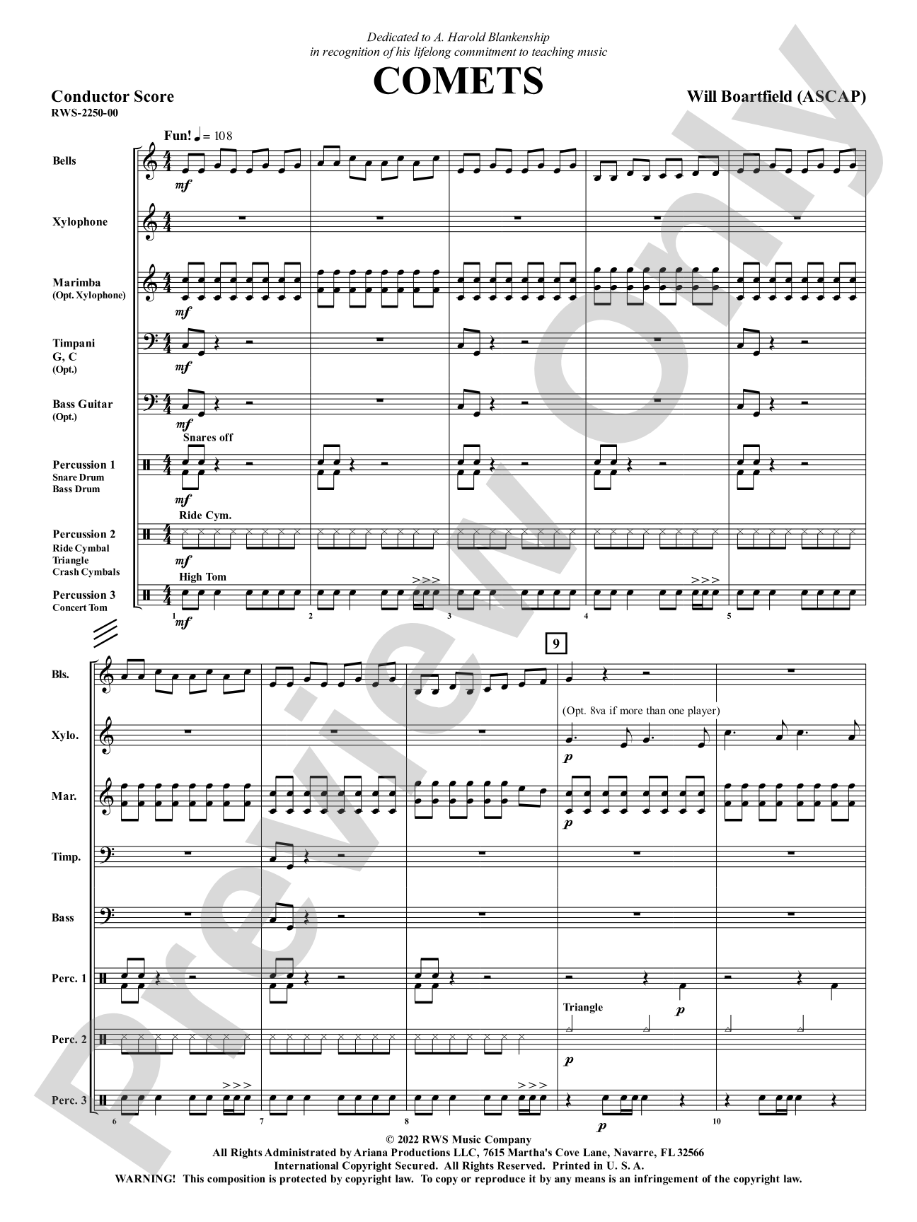Comets: Percussion Ensemble Conductor Score & Parts