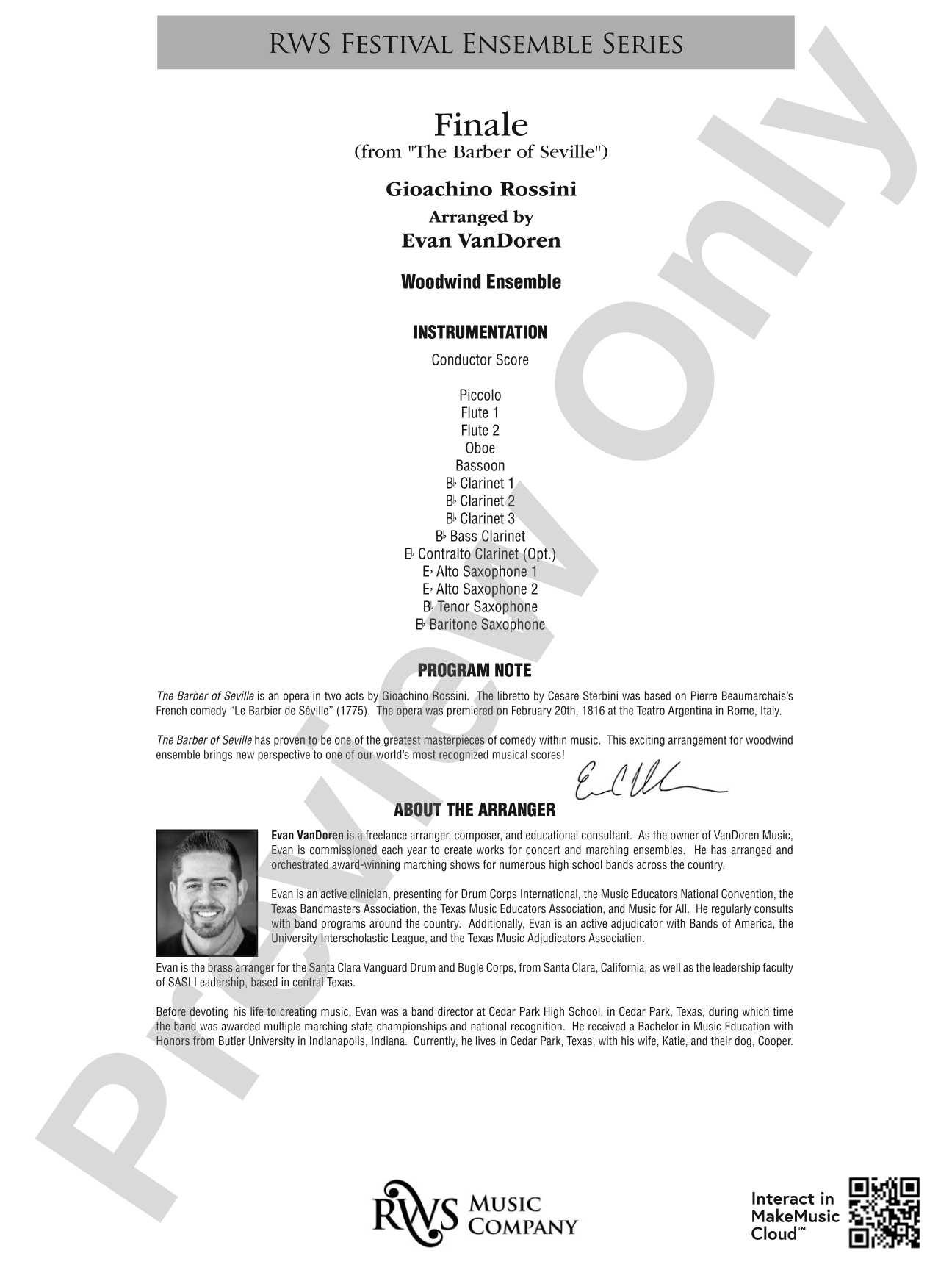 Finale - From <i>The Barber of Seville</i>: Woodwind Ensemble Conductor Score & Parts