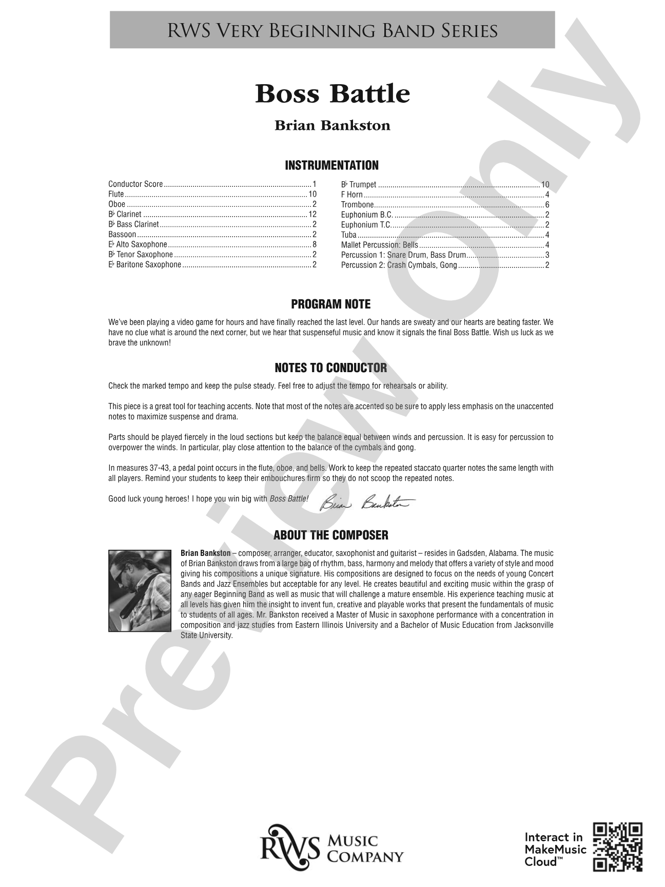 Boss Battle: Concert Band Conductor Score & Parts