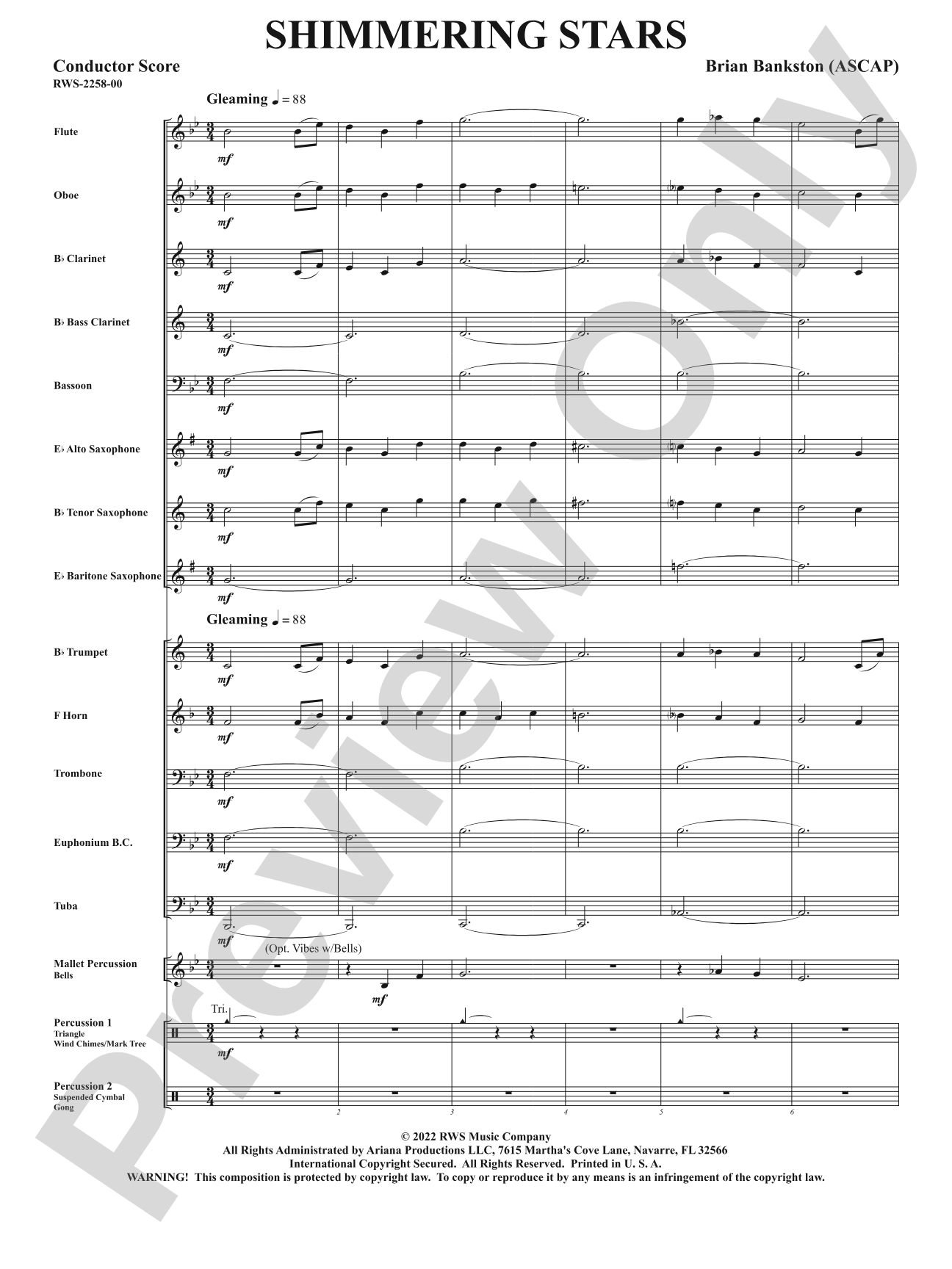Shimmering Stars: Concert Band Conductor Score & Parts