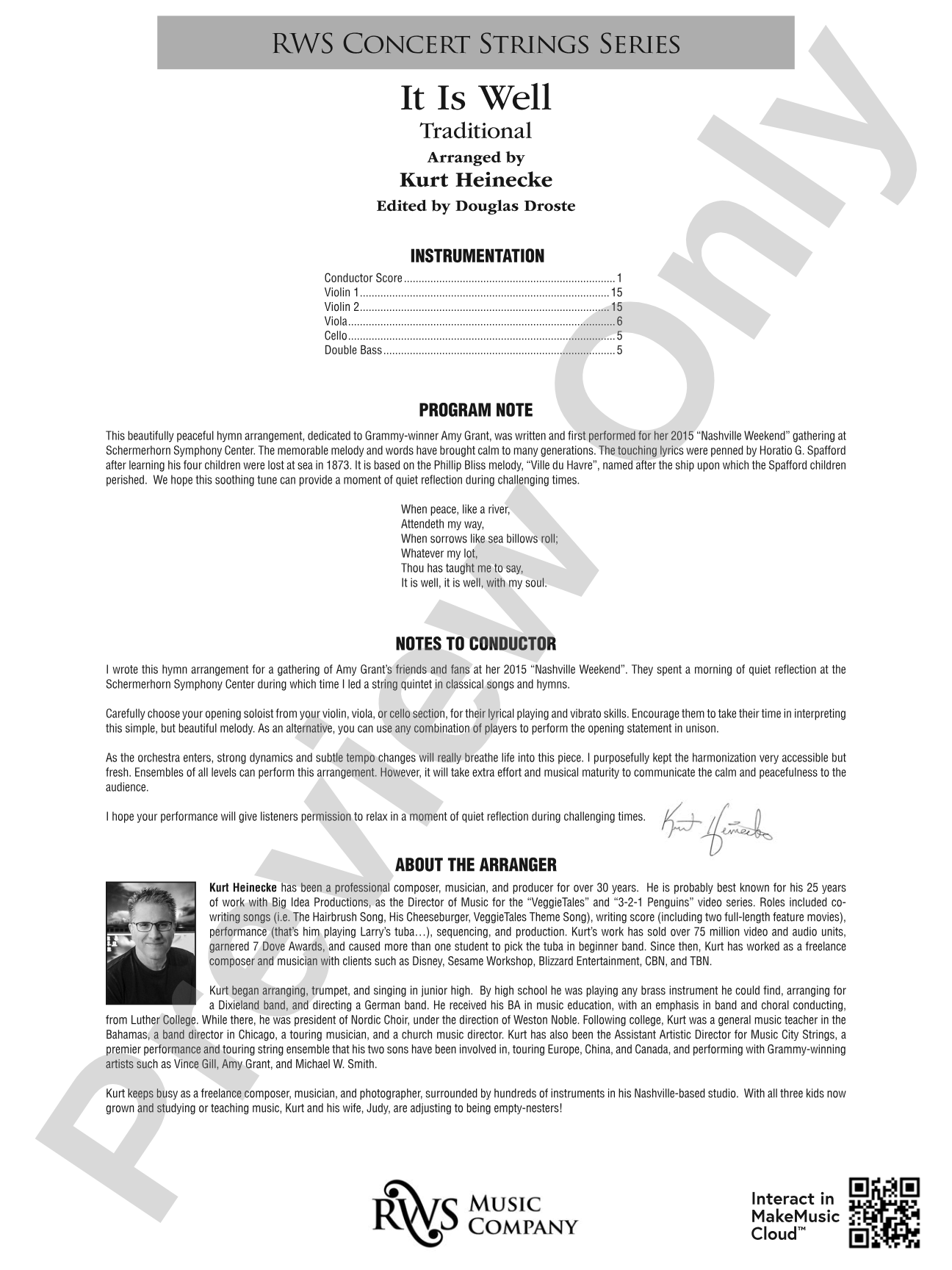 It Is Well: String Orchestra Conductor Score & Parts