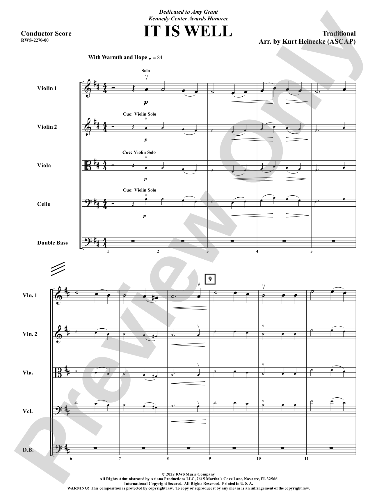 It Is Well: String Orchestra Conductor Score & Parts