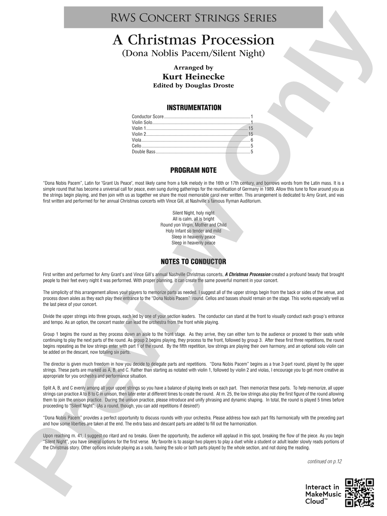 A Christmas Procession - Dona Nobis Pacem / Silent Night: String Orchestra Conductor Score & Parts