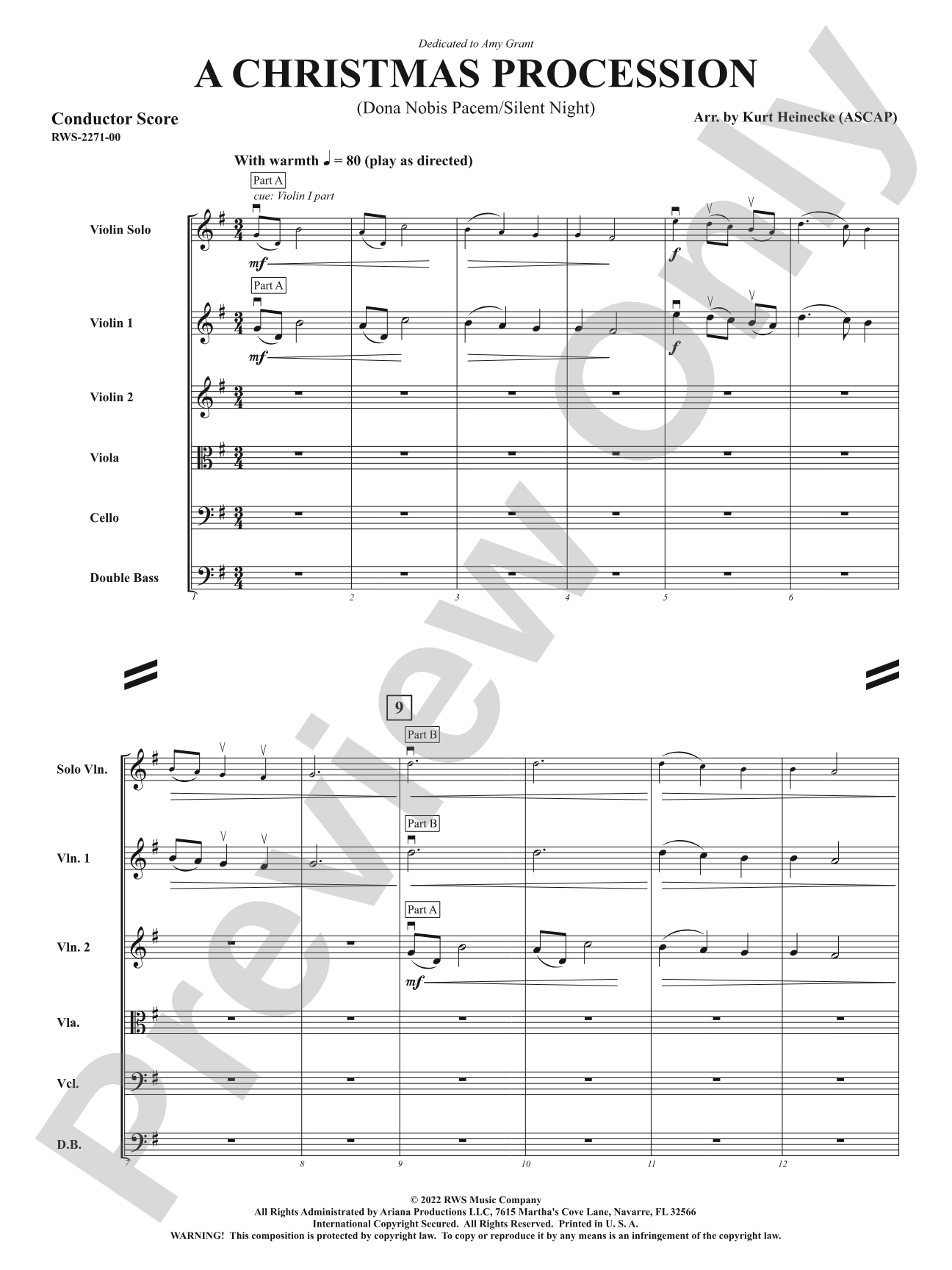 A Christmas Procession - Dona Nobis Pacem / Silent Night: String Orchestra Conductor Score & Parts