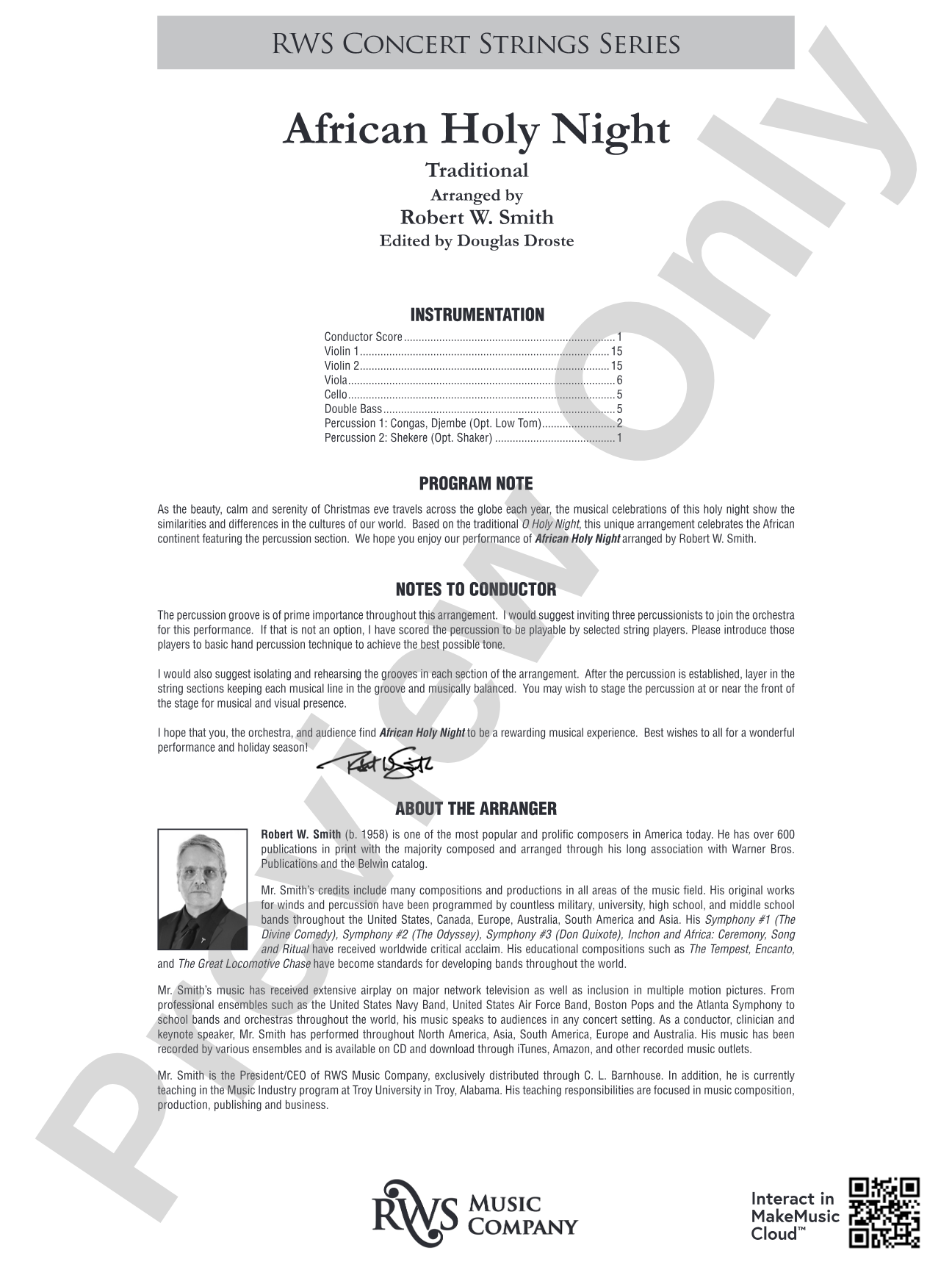 African Holy Night: String Orchestra Conductor Score & Parts