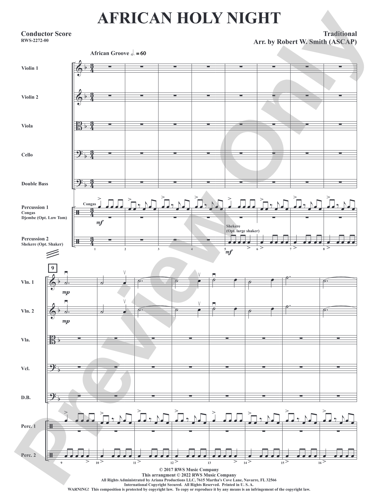 African Holy Night: String Orchestra Conductor Score & Parts