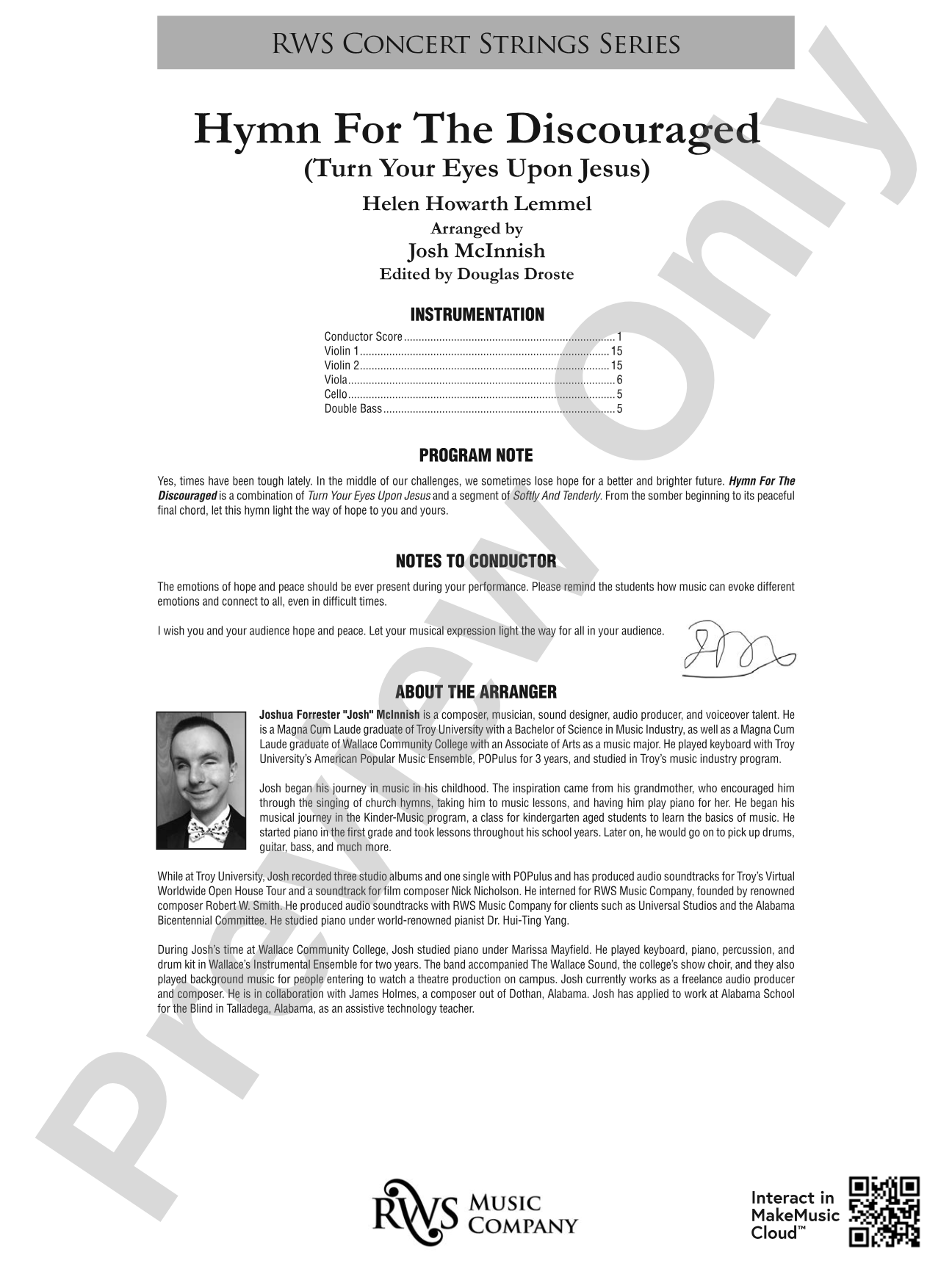 Hymn for the Discouraged - Turn Your Eyes Upon Jesus: String Orchestra Conductor Score & Parts
