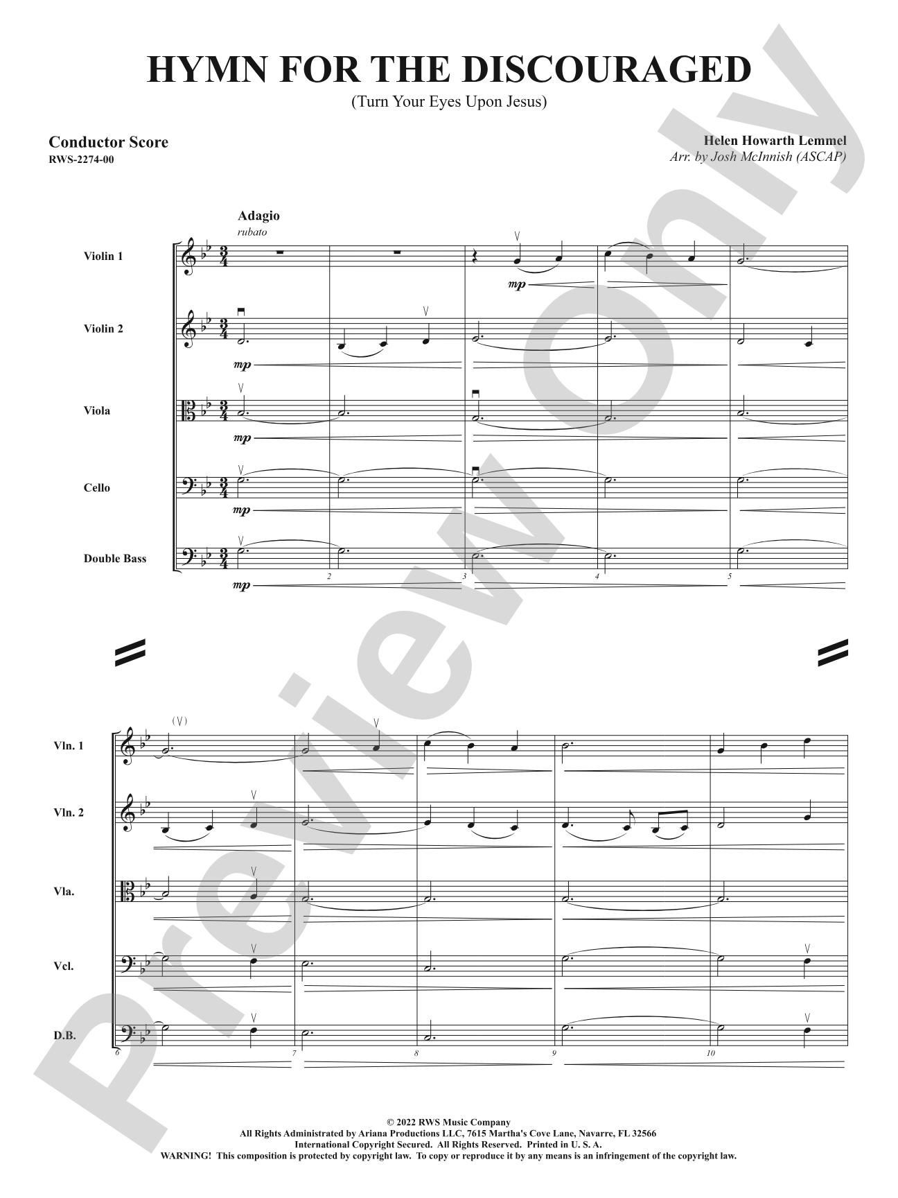 Hymn for the Discouraged - Turn Your Eyes Upon Jesus: String Orchestra Conductor Score & Parts