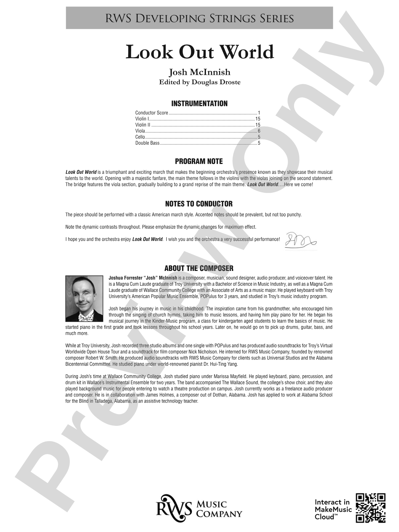 Look Out World: String Orchestra Conductor Score & Parts