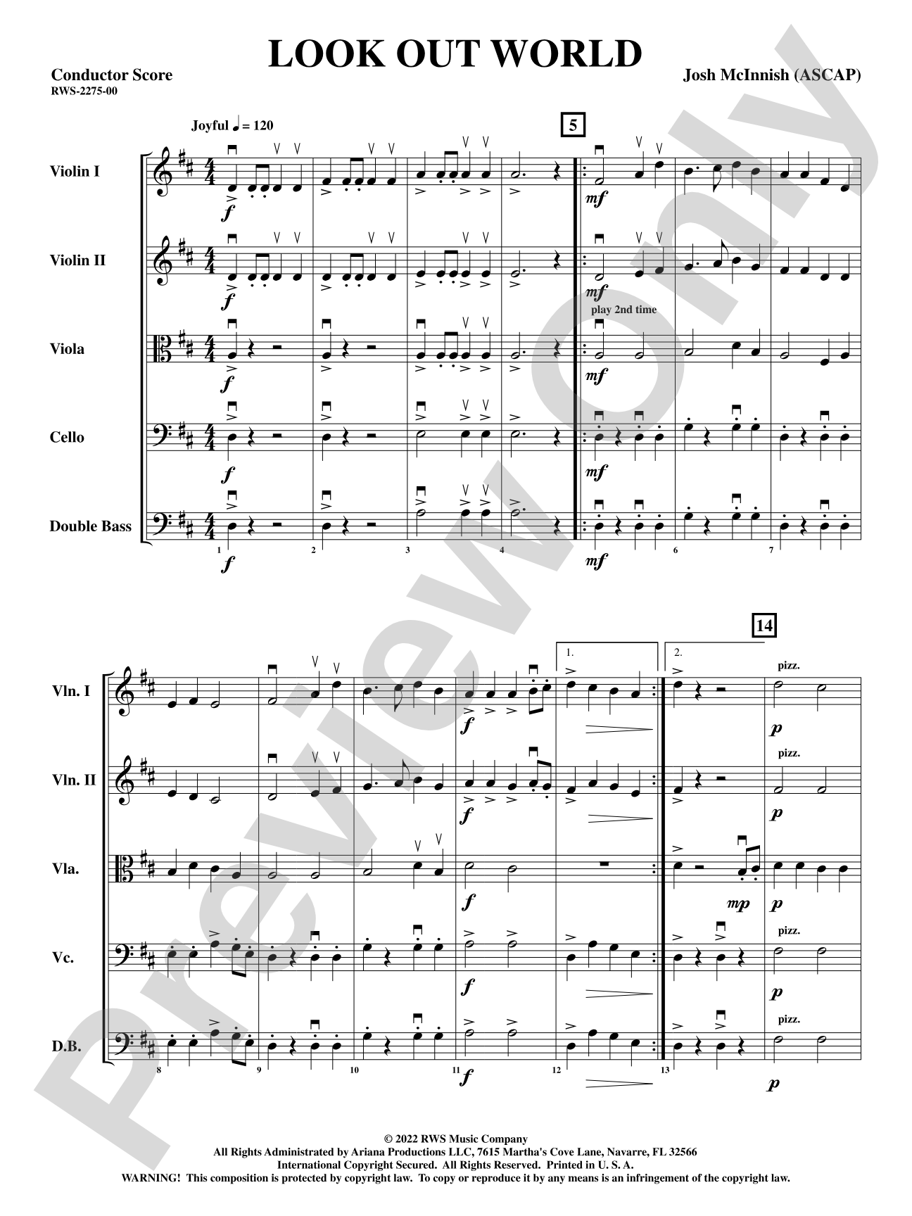 Look Out World: String Orchestra Conductor Score & Parts