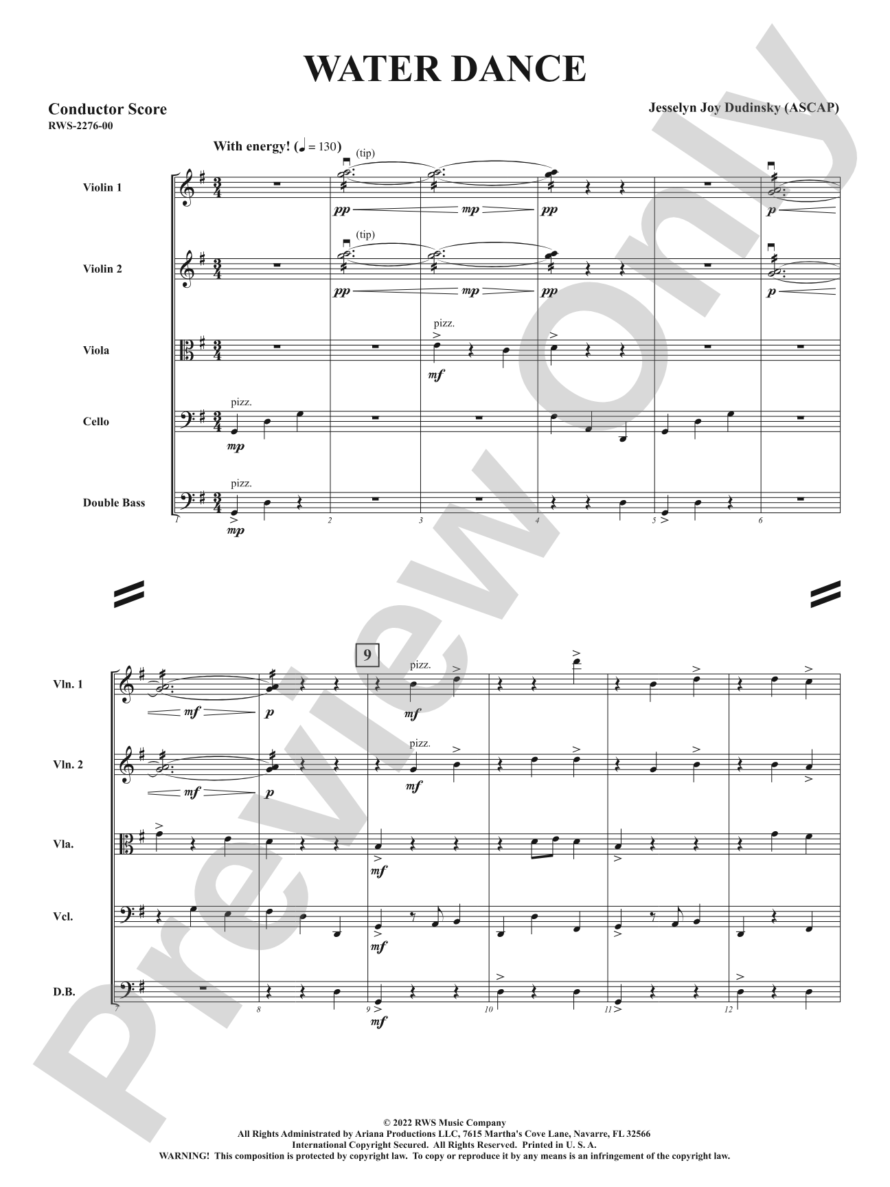 Water Dance: String Orchestra Conductor Score & Parts
