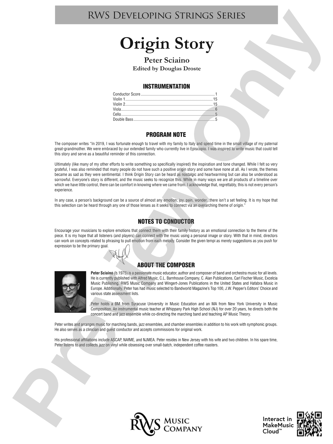 Origin Story: String Orchestra Conductor Score & Parts