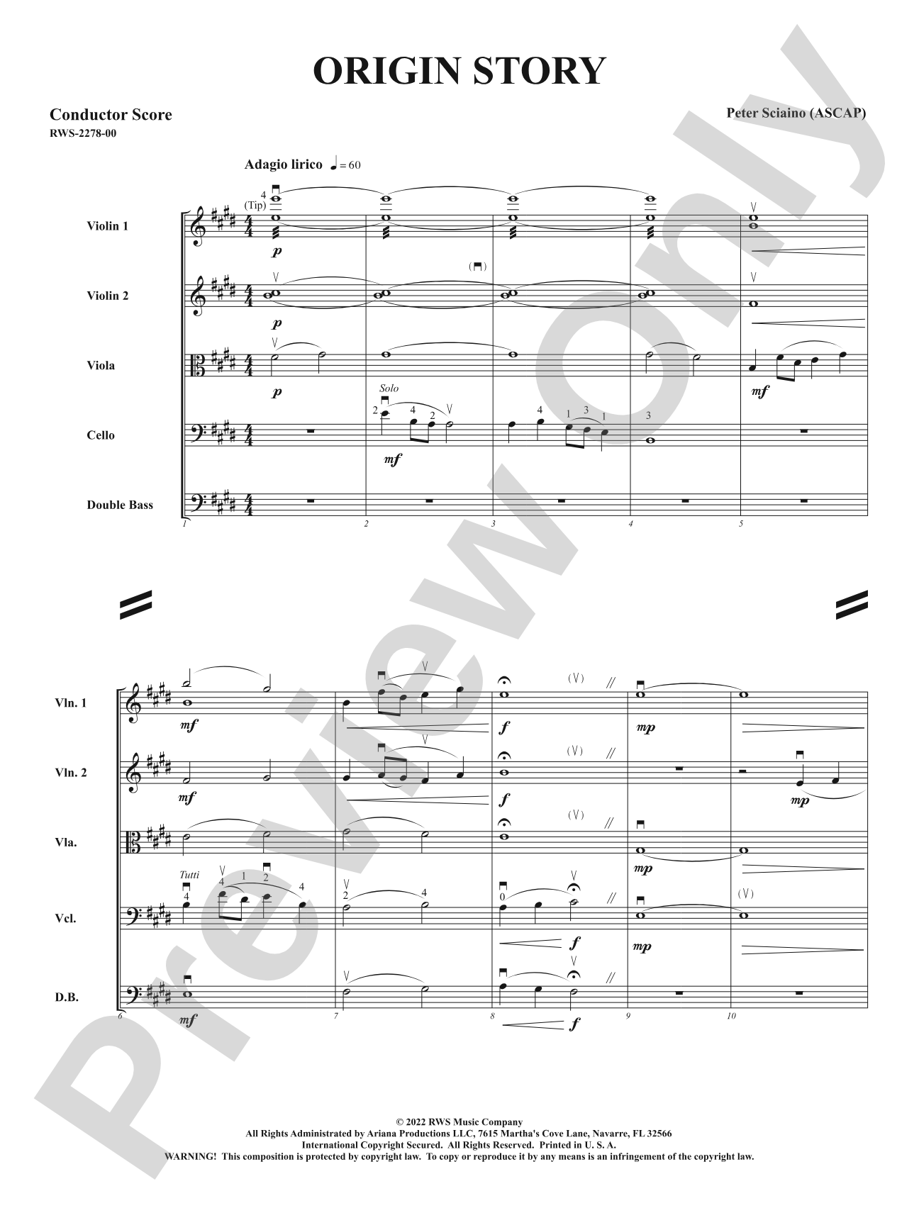 Origin Story: String Orchestra Conductor Score & Parts