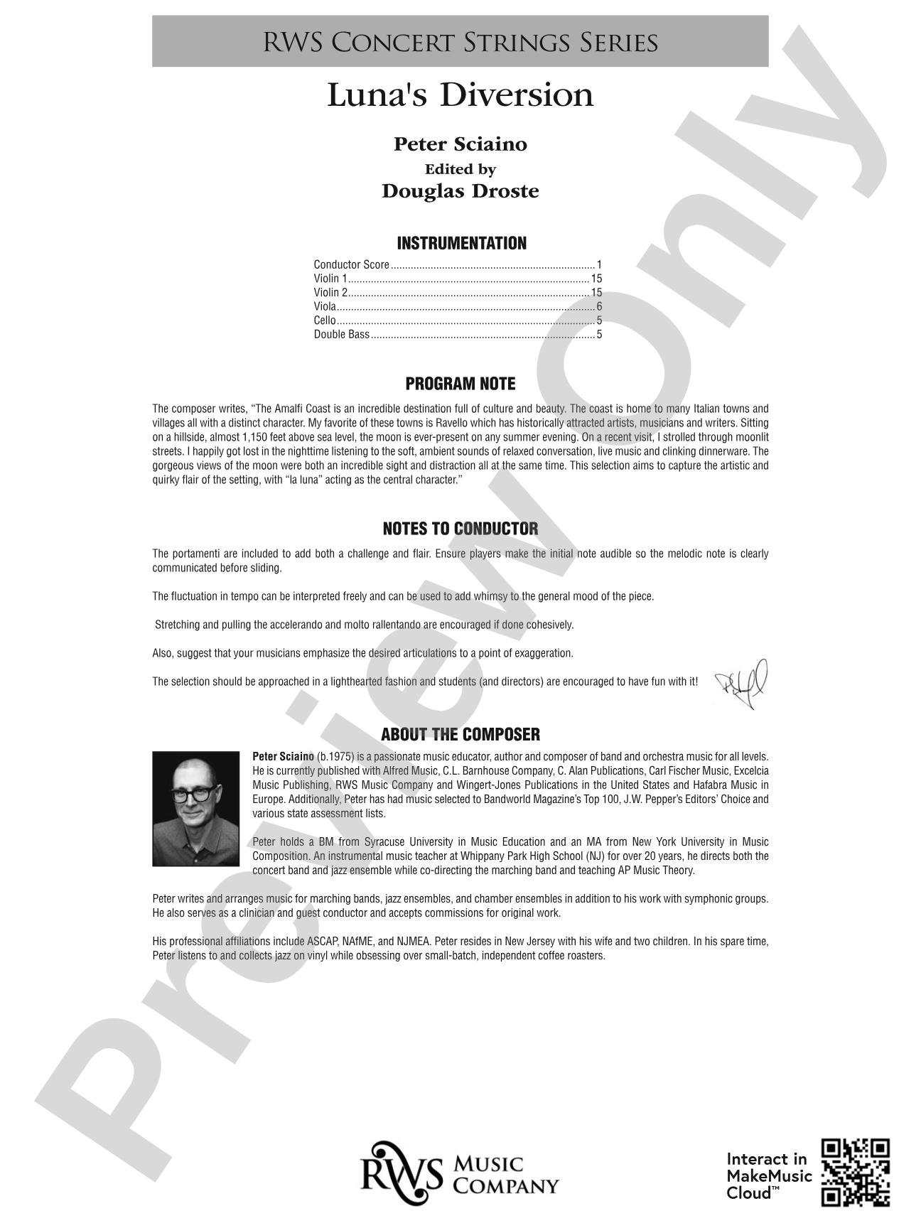 Luna's Diversion: String Orchestra Conductor Score & Parts