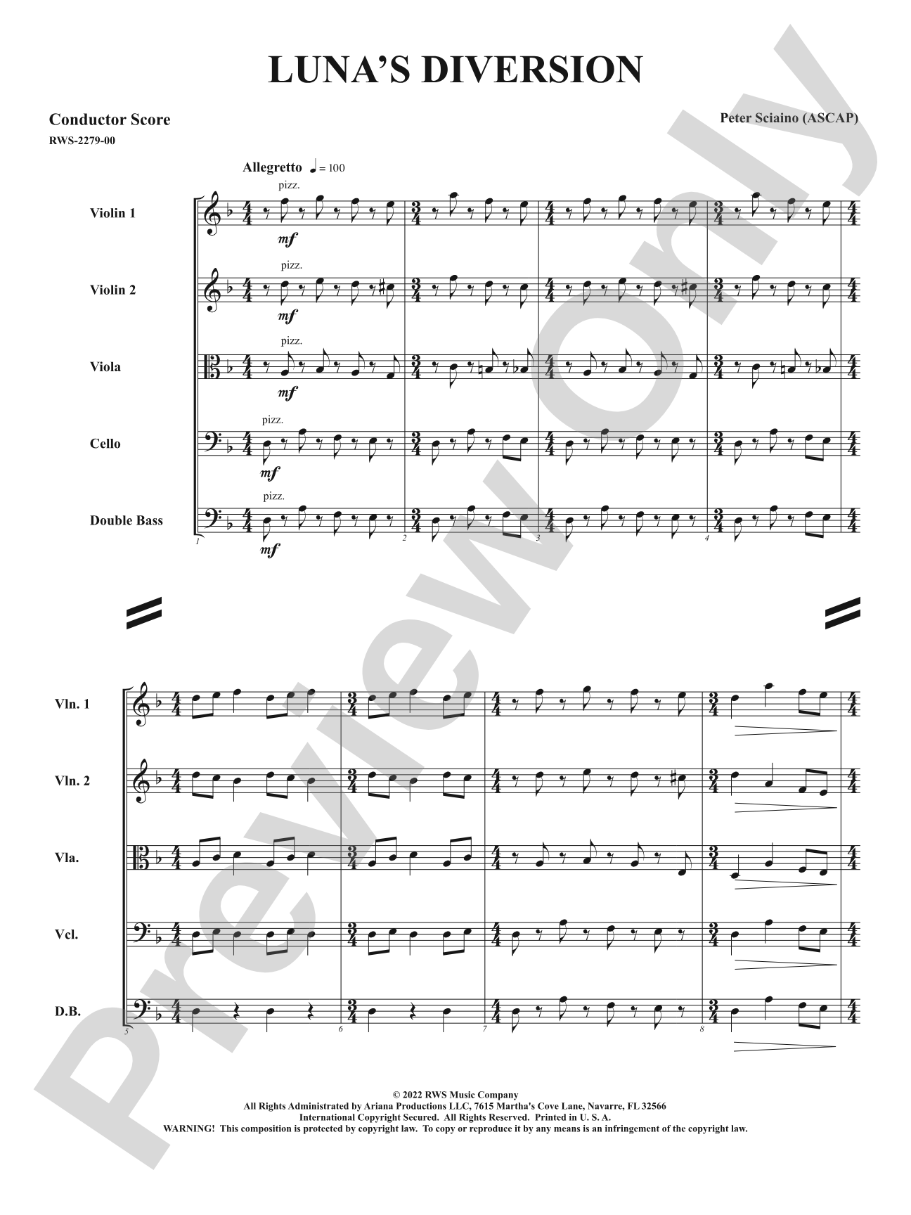 Luna's Diversion: String Orchestra Conductor Score & Parts