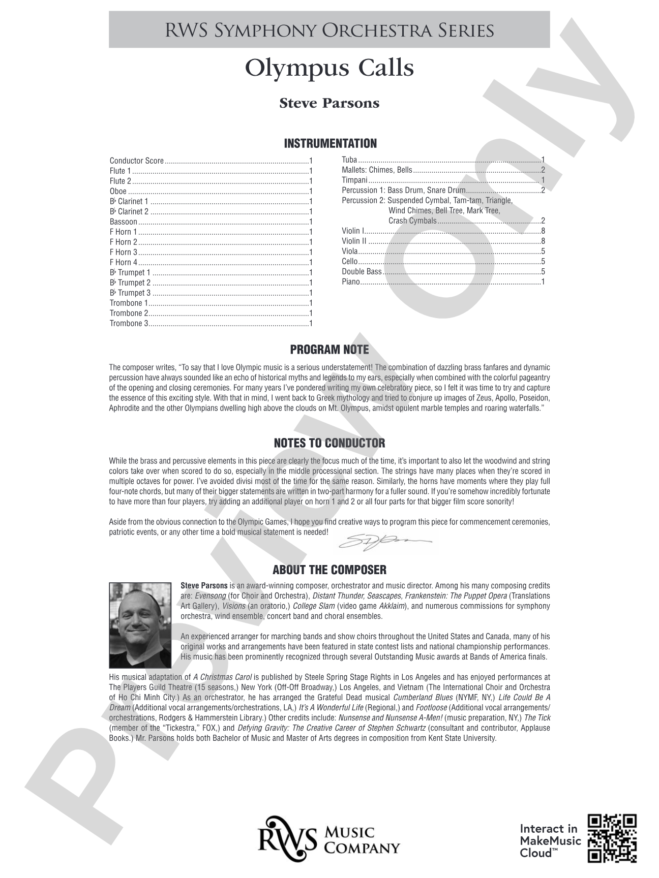 Olympus Calls: Full Orchestra Conductor Score & Parts