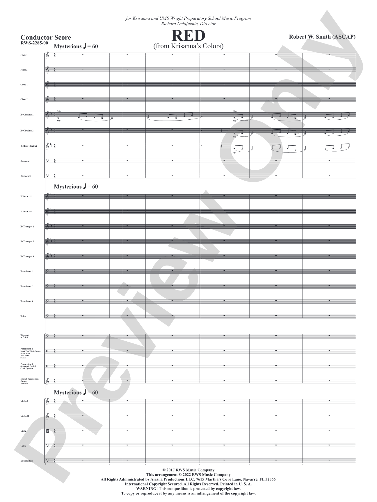 Red - From Krisanna's Colors: Full Orchestra Conductor Score & Parts