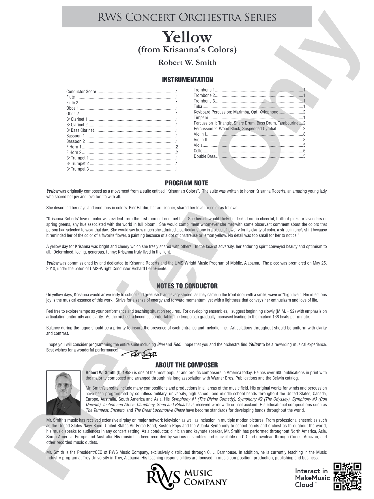 Yellow - From Krisanna's Colors: Full Orchestra Conductor Score & Parts