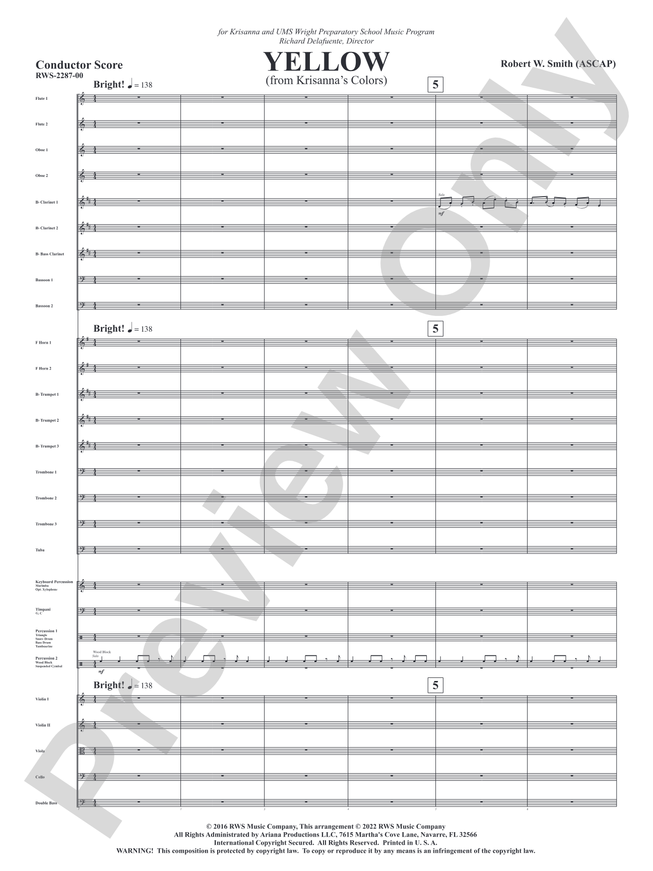 Yellow - From Krisanna's Colors: Full Orchestra Conductor Score & Parts