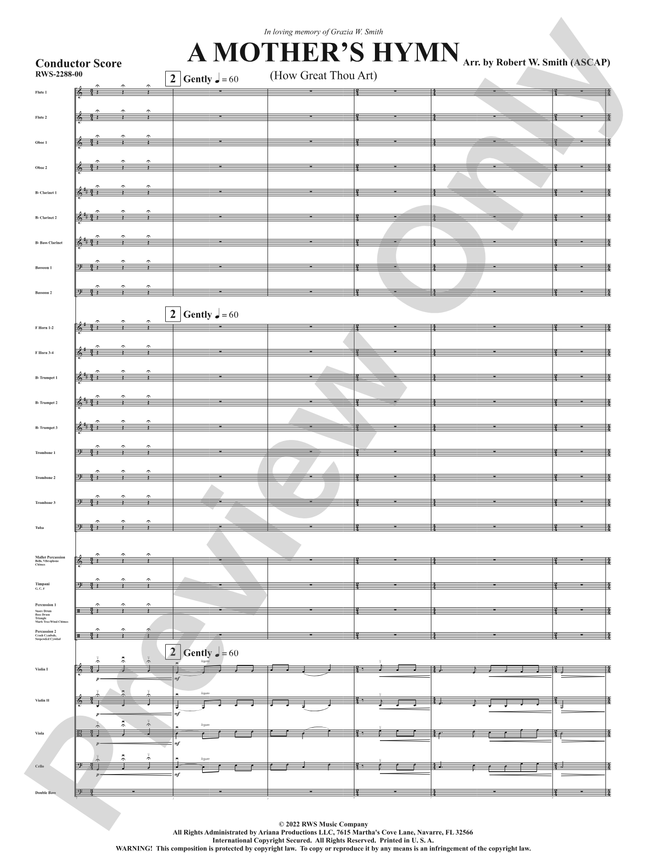 A Mother's Hymn - How Great Thou Art: Full Orchestra Conductor Score & Parts