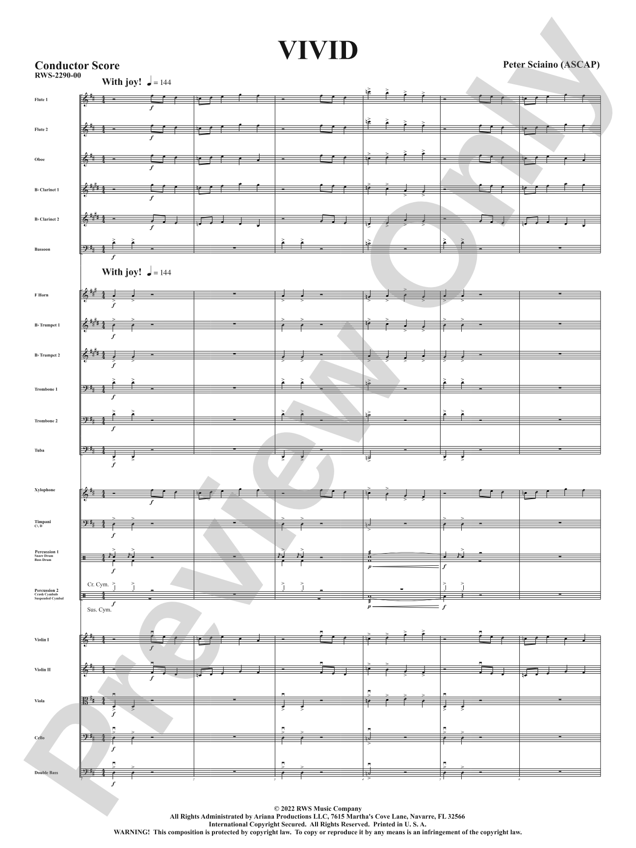 Vivid: Full Orchestra Conductor Score & Parts
