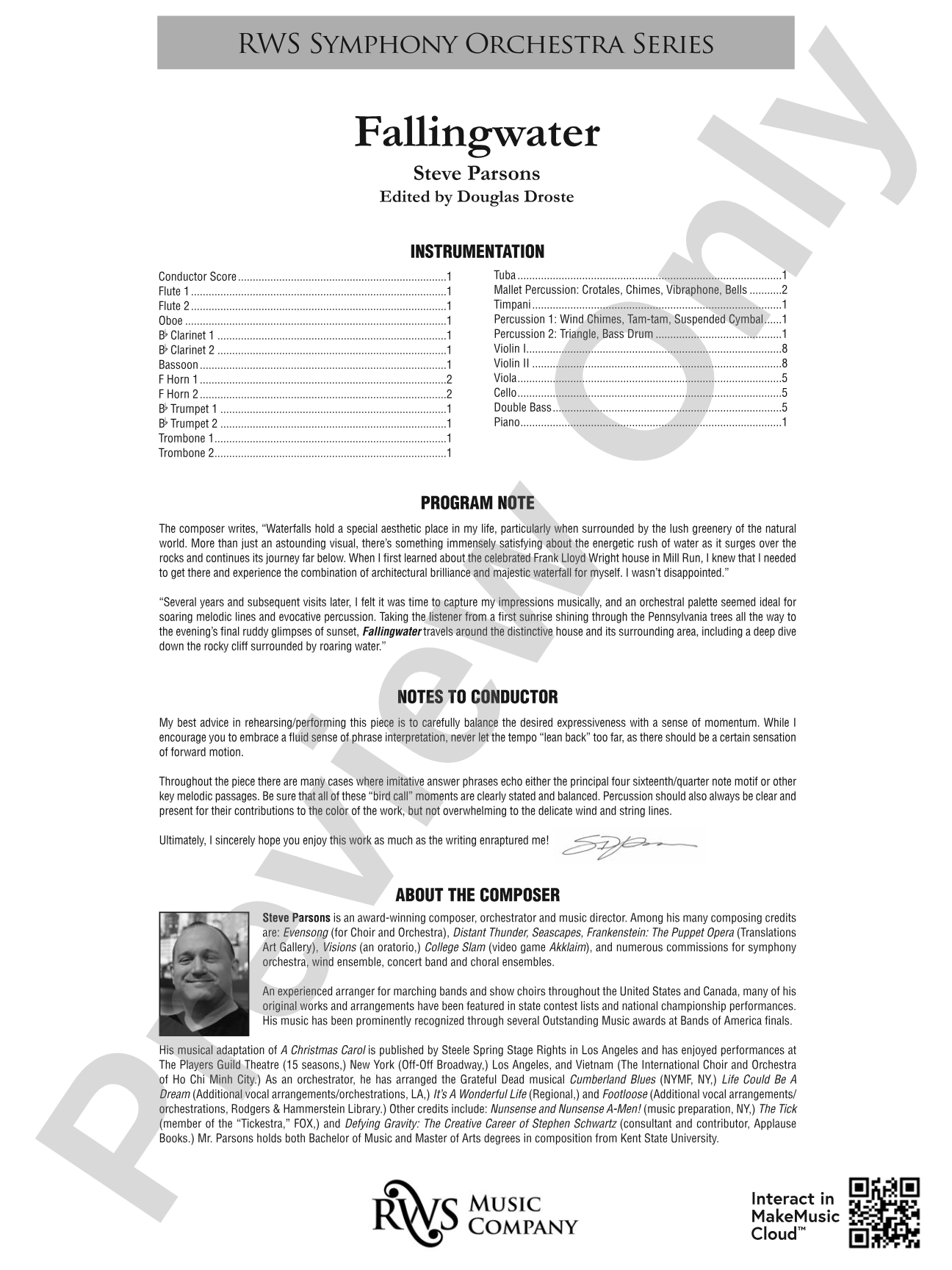 Fallingwater: Full Orchestra Conductor Score & Parts