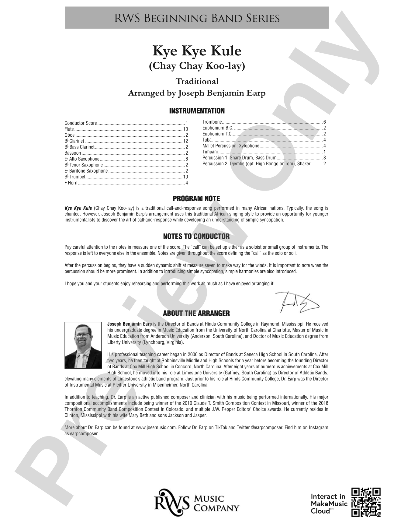 Kye Kye Kule - Chay Chay Koo-lay: Concert Band Conductor Score & Parts