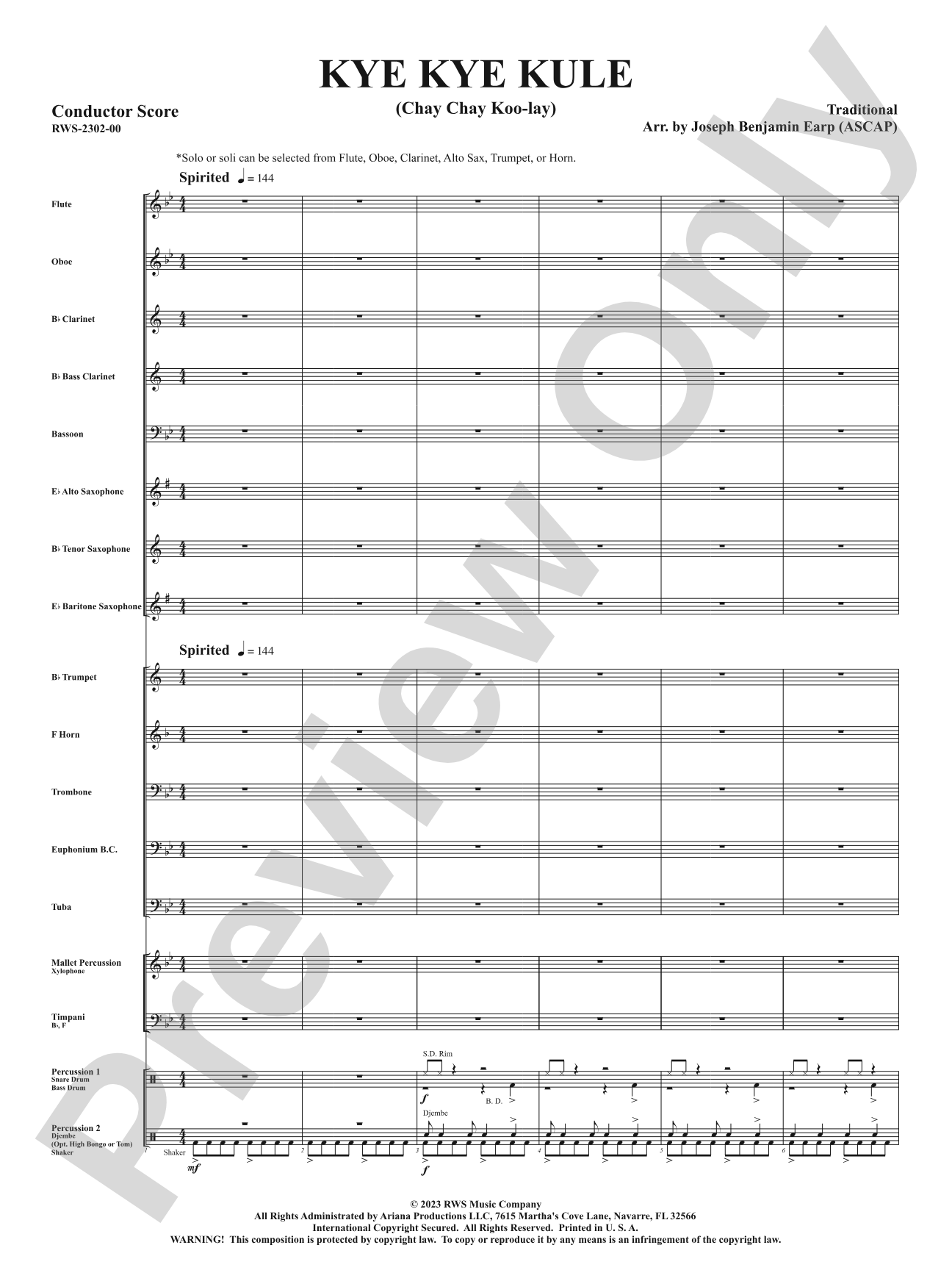 Kye Kye Kule - Chay Chay Koo-lay: Concert Band Conductor Score & Parts