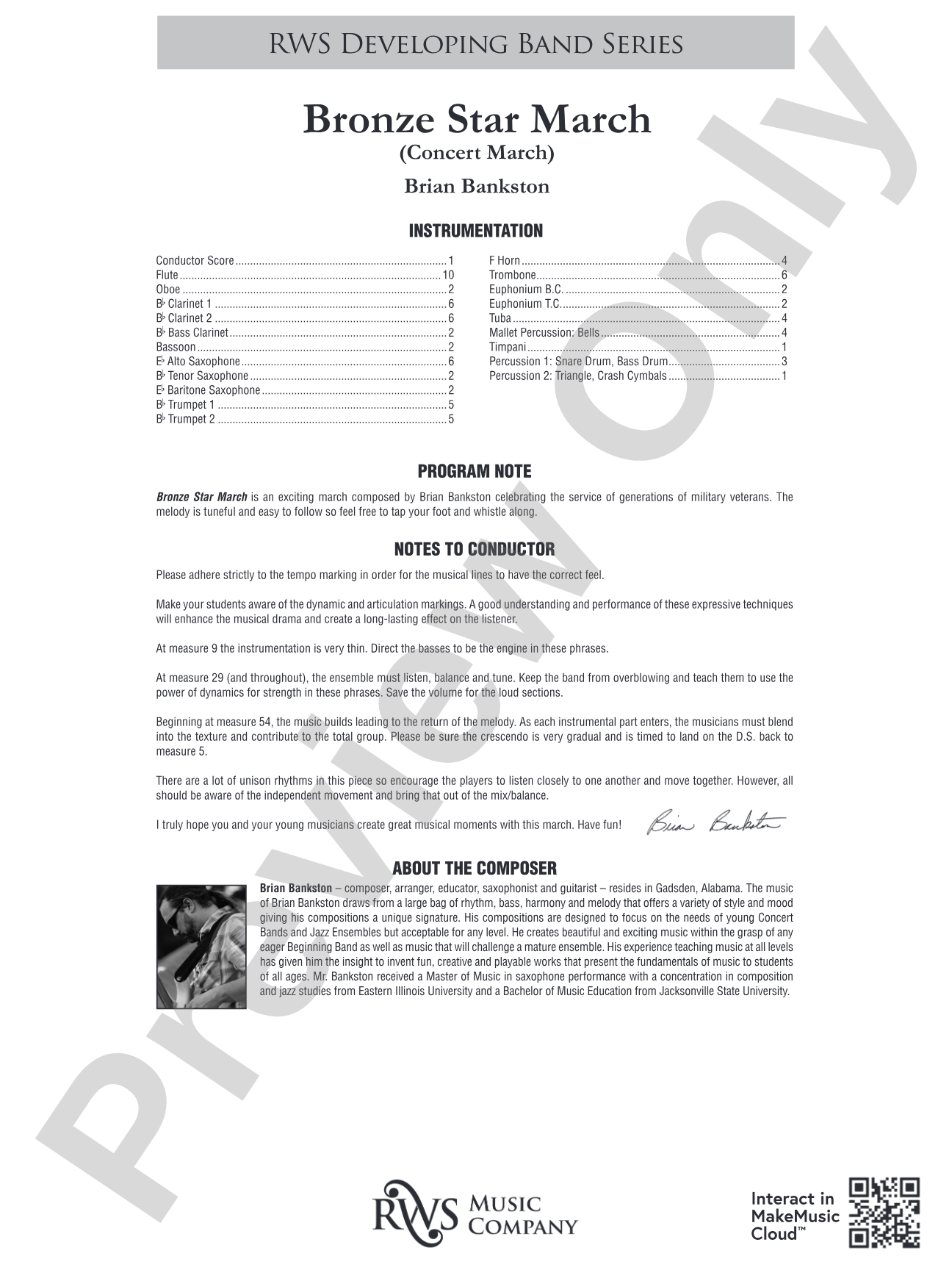 Bronze Star March - Concert March: Concert Band Conductor Score & Parts