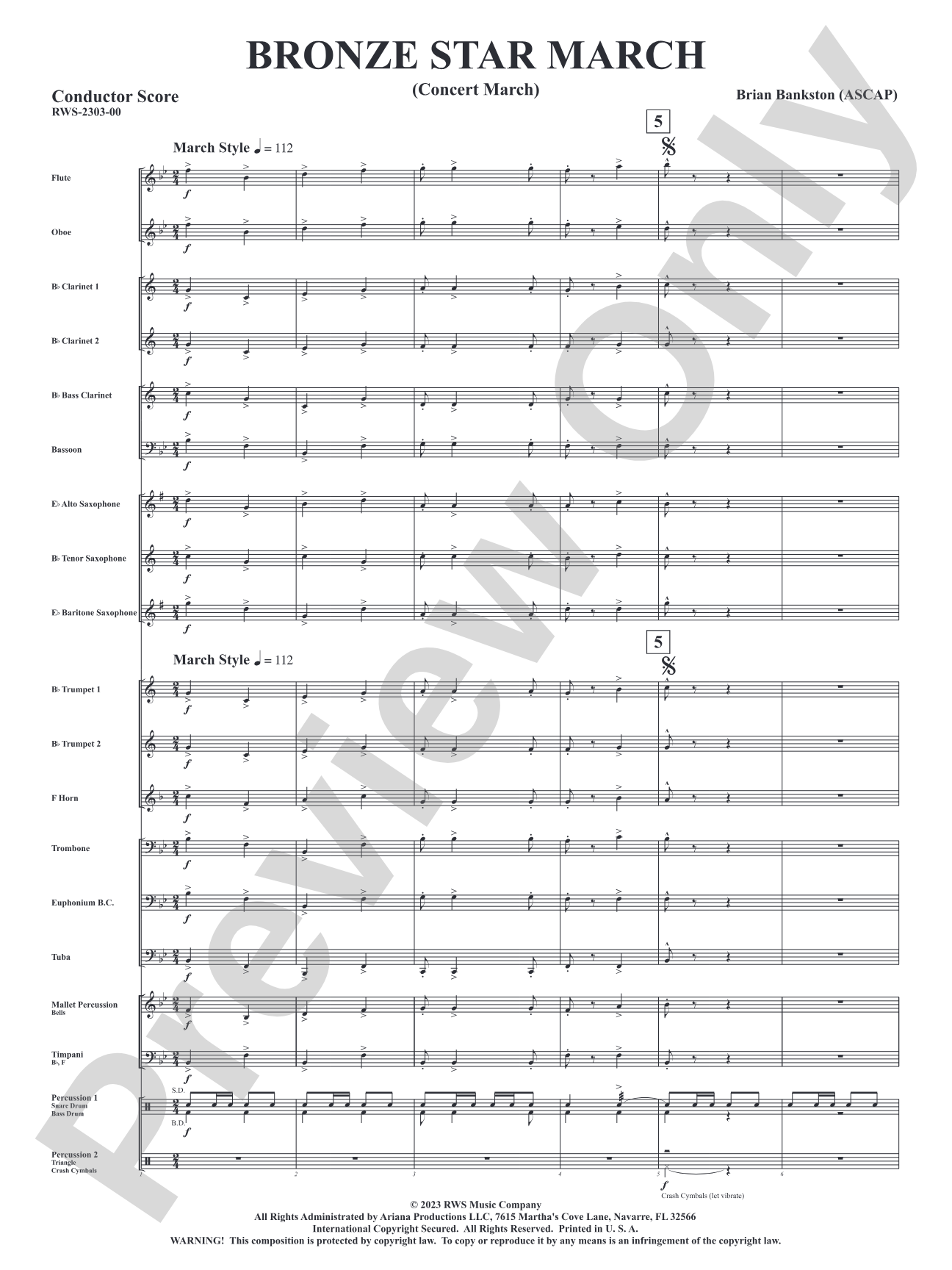 Bronze Star March - Concert March: Concert Band Conductor Score & Parts