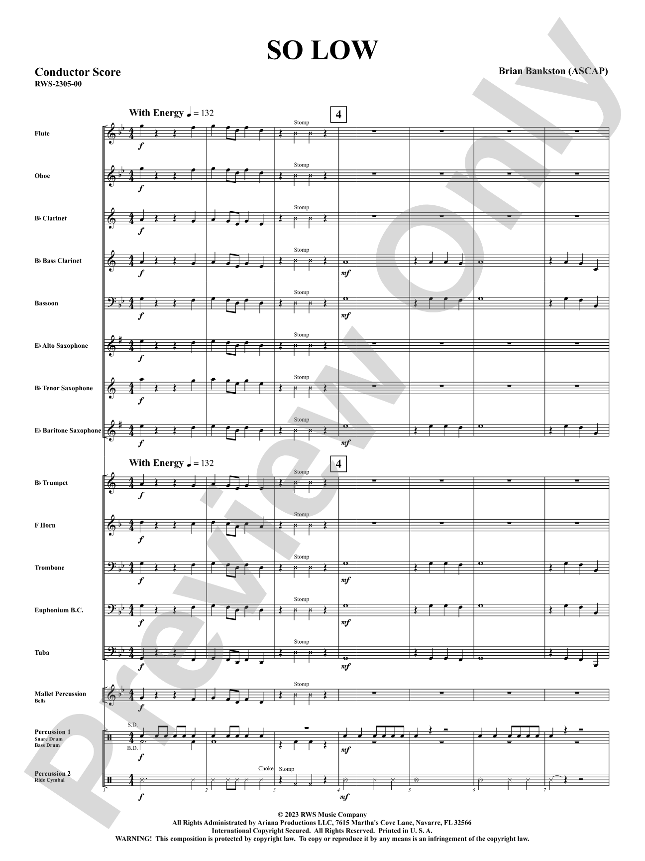 So Low: Concert Band Conductor Score & Parts