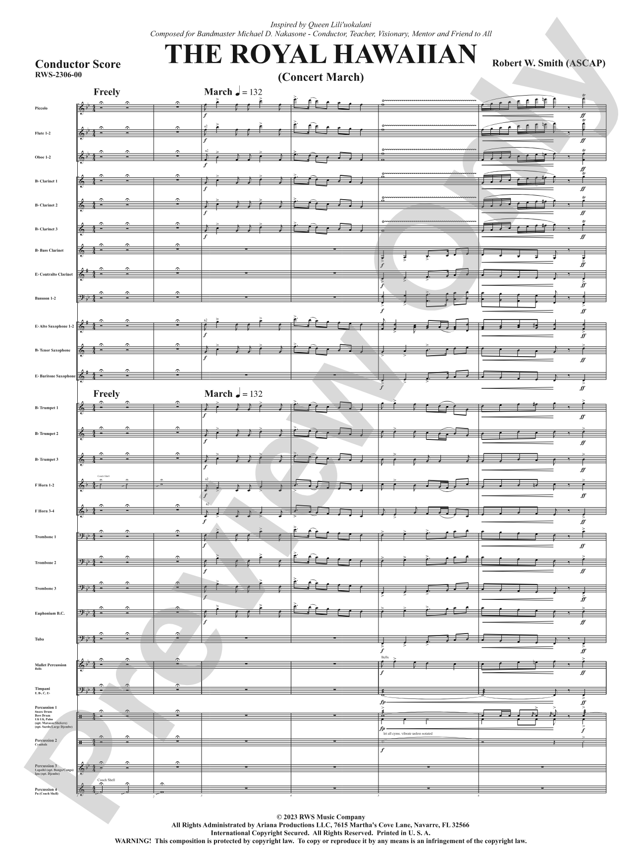 The Royal Hawaiian - Concert March: Concert Band Conductor Score & Parts