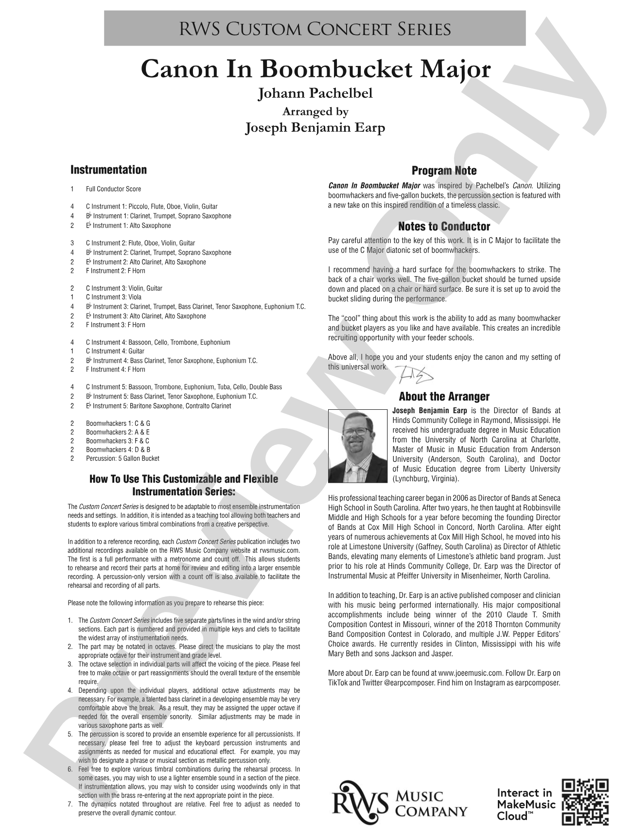 Canon in Boombucket Major: Flexible Concert Band Conductor Score & Parts