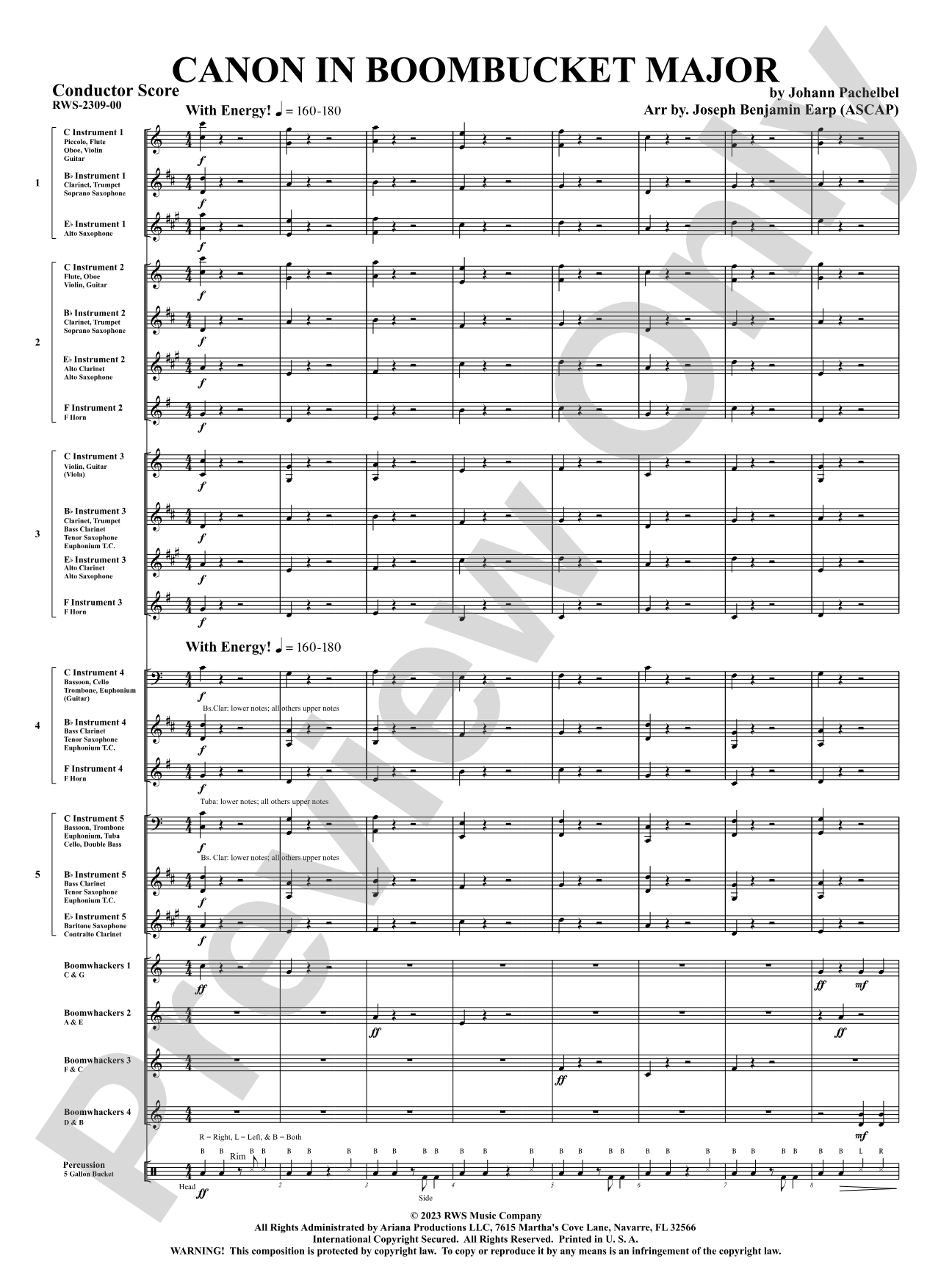 Canon in Boombucket Major: Flexible Concert Band Conductor Score & Parts