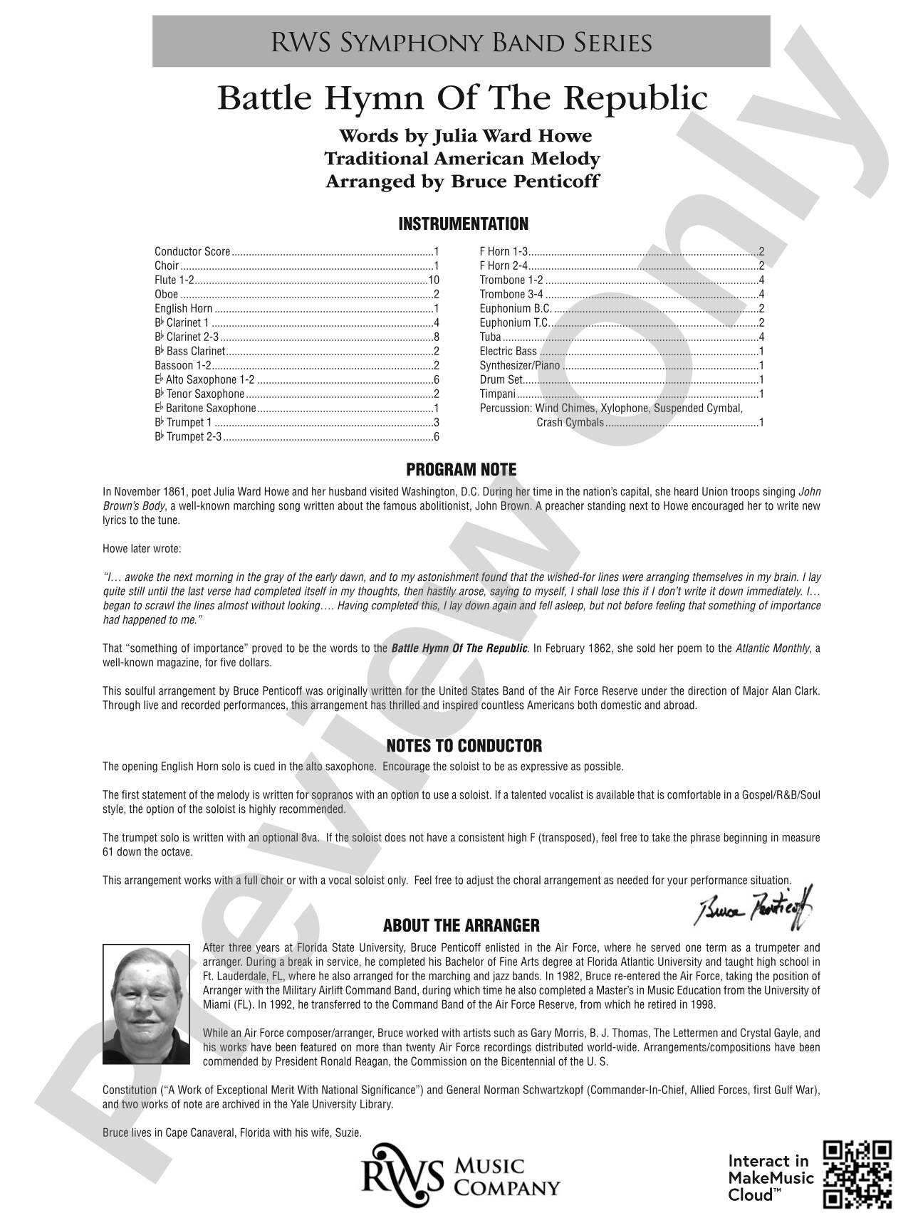 Battle Hymn of the Republic: Concert Band Conductor Score & Parts