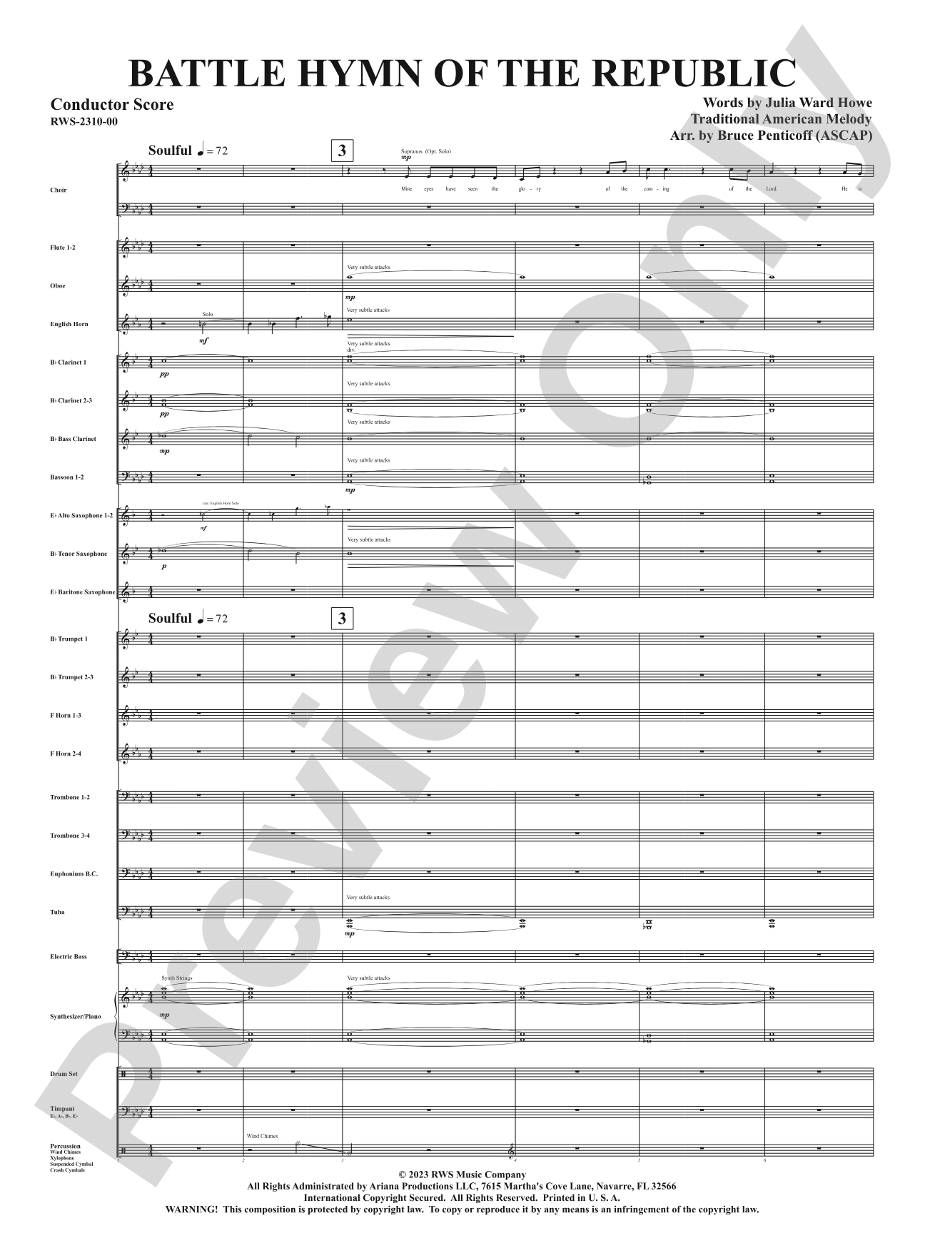 Battle Hymn of the Republic: Concert Band Conductor Score & Parts