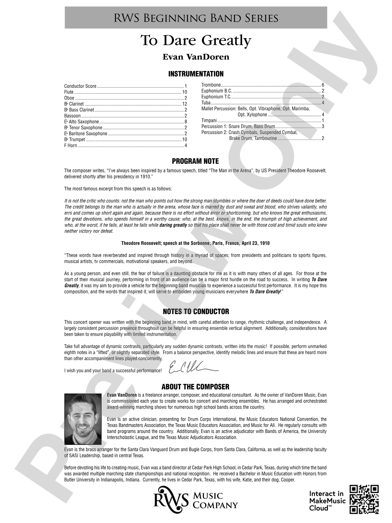 To Dare Greatly: Concert Band Conductor Score & Parts