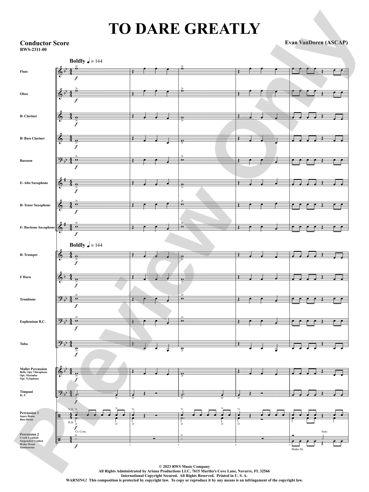 To Dare Greatly: Concert Band Conductor Score & Parts