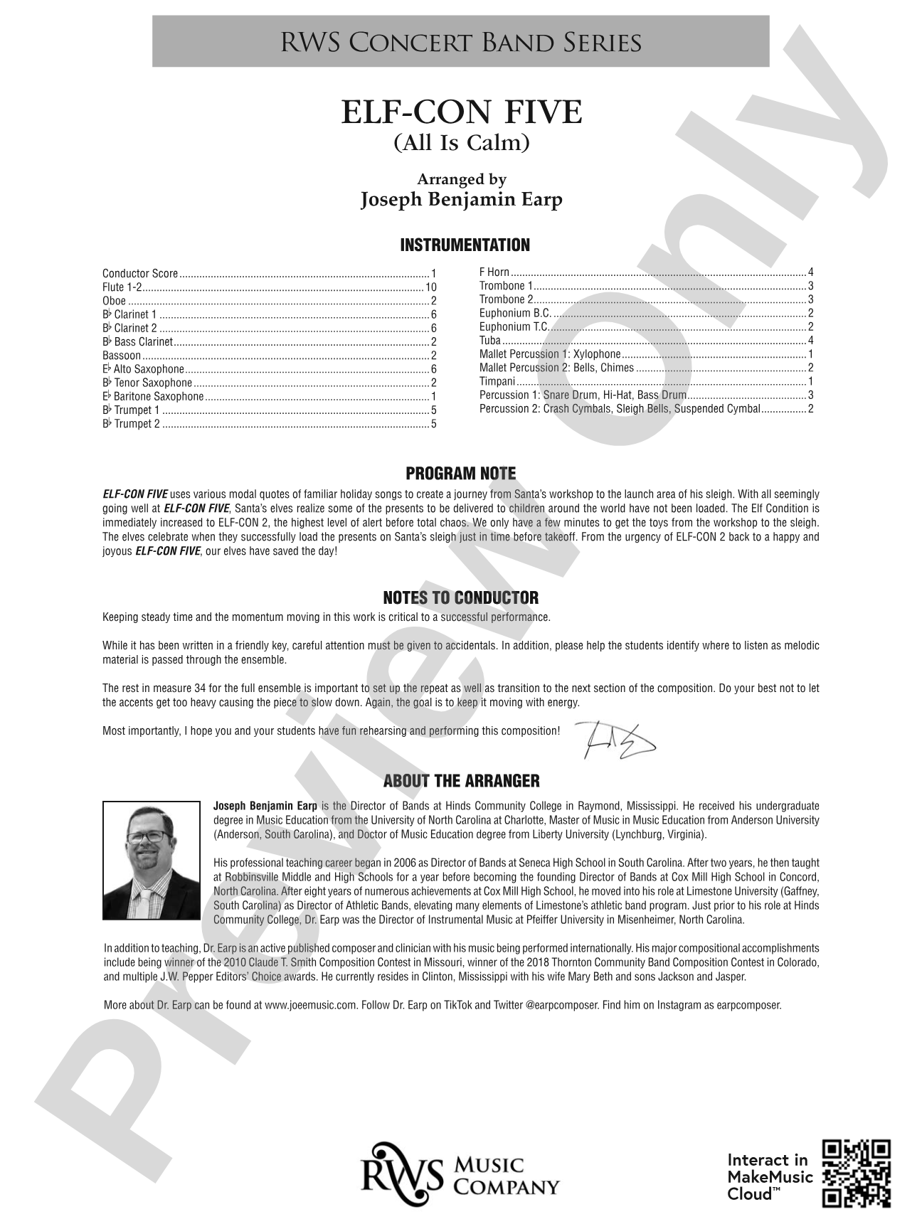 ELF-CON FIVE - All Is Calm: Concert Band Conductor Score & Parts