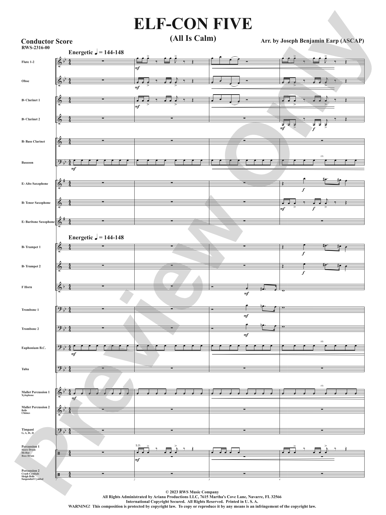 ELF-CON FIVE - All Is Calm: Concert Band Conductor Score & Parts