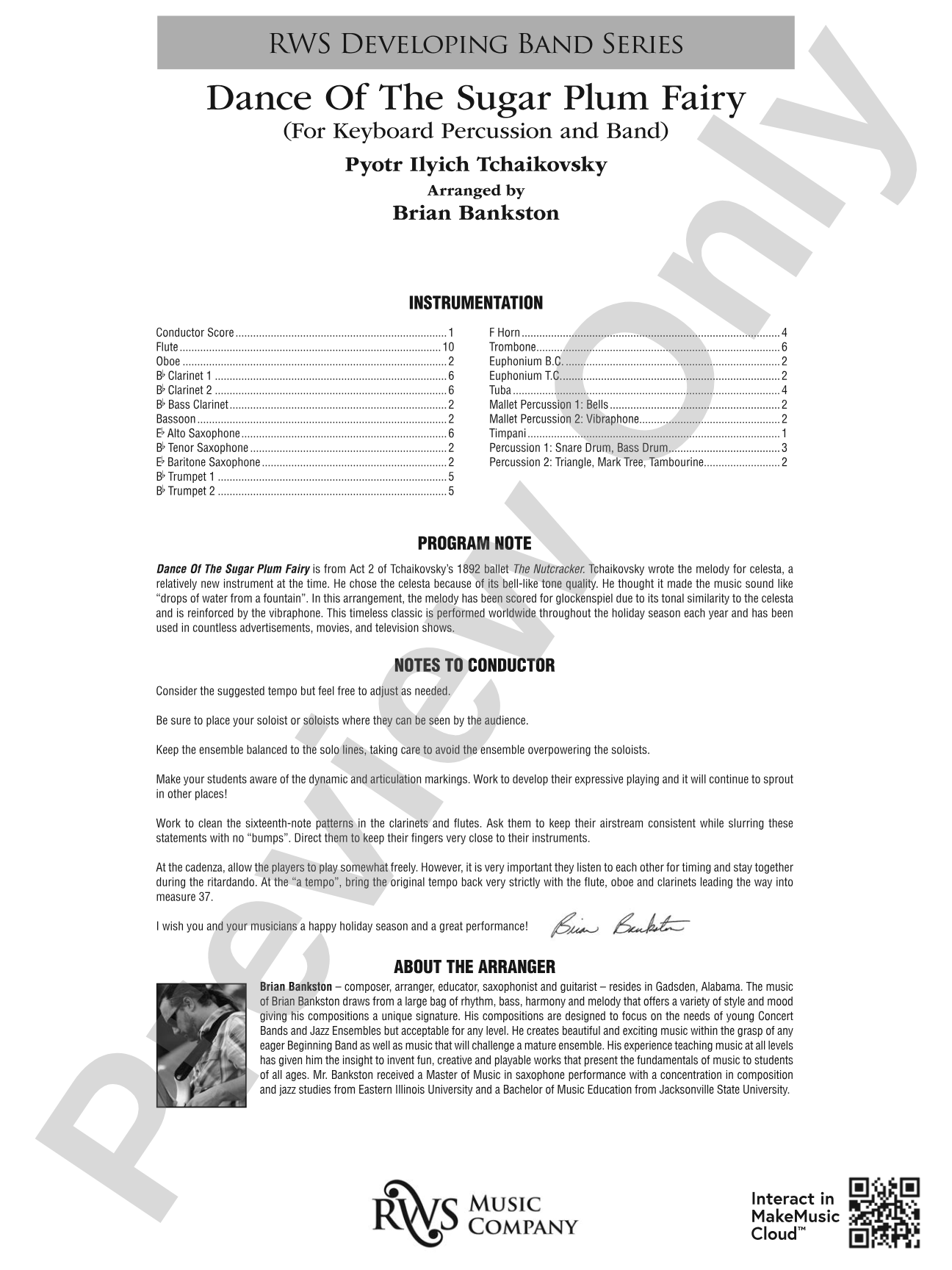 Dance of the Sugar Plum Fairy - For Keyboard Percussion and Band: Concert Band Conductor Score & Parts