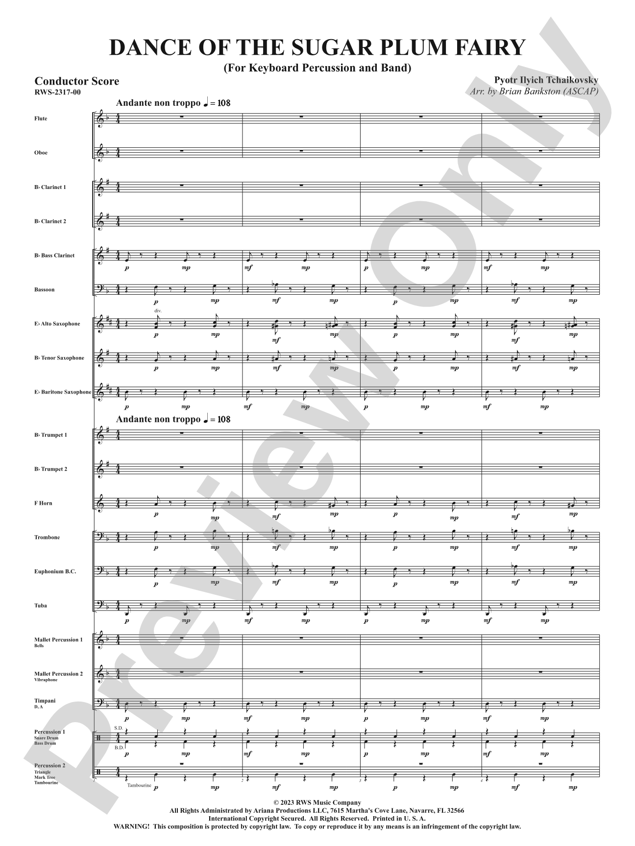 Dance of the Sugar Plum Fairy - For Keyboard Percussion and Band: Concert Band Conductor Score & Parts